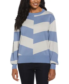 Chevron Crew Neck Easy Sweater Soft and Cozy Knit