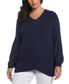 Timeless Design Quick Dry Weave Plus Size Essential Ribbed V-Neck Sweater