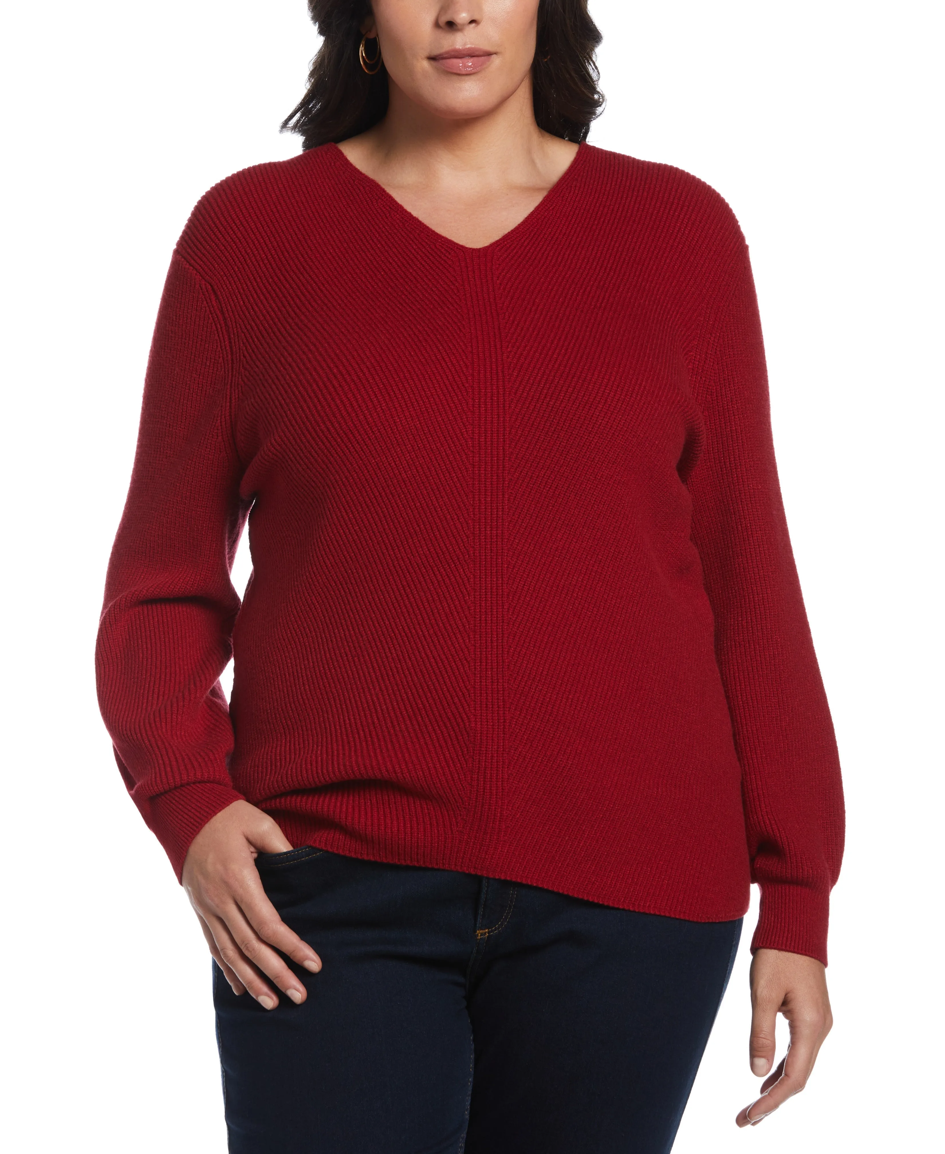 Plus Size Essential Ribbed V-Neck Sweater StretchableKnit