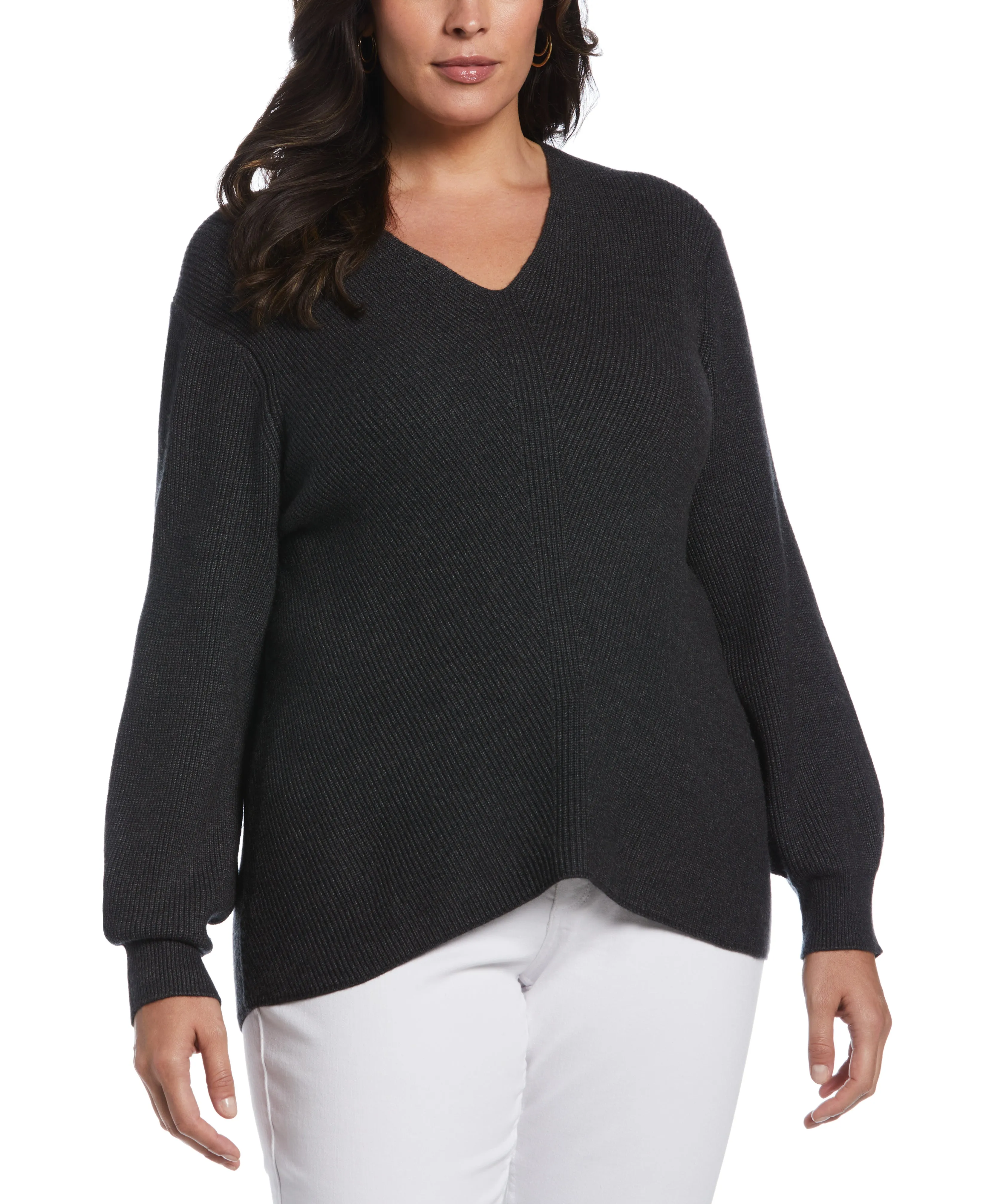 Plus Size Essential Ribbed V-Neck Sweater Eco Conscious Manufacturing Timeless Layer