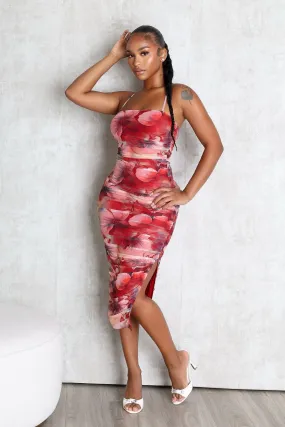 Runway-Ready Bloomcloud Ruched Midi Dress