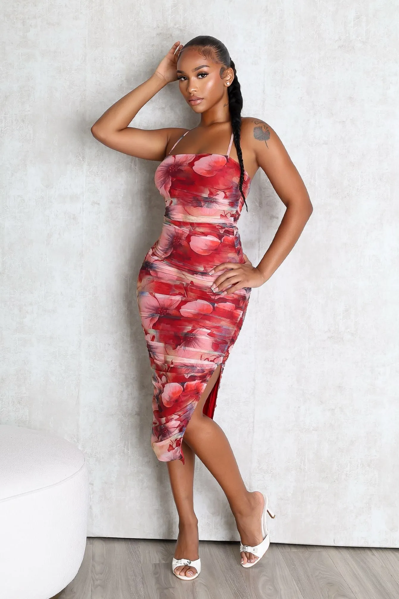 Bloomcloud Ruched Midi Dress Comfortable fit-and-flare dress