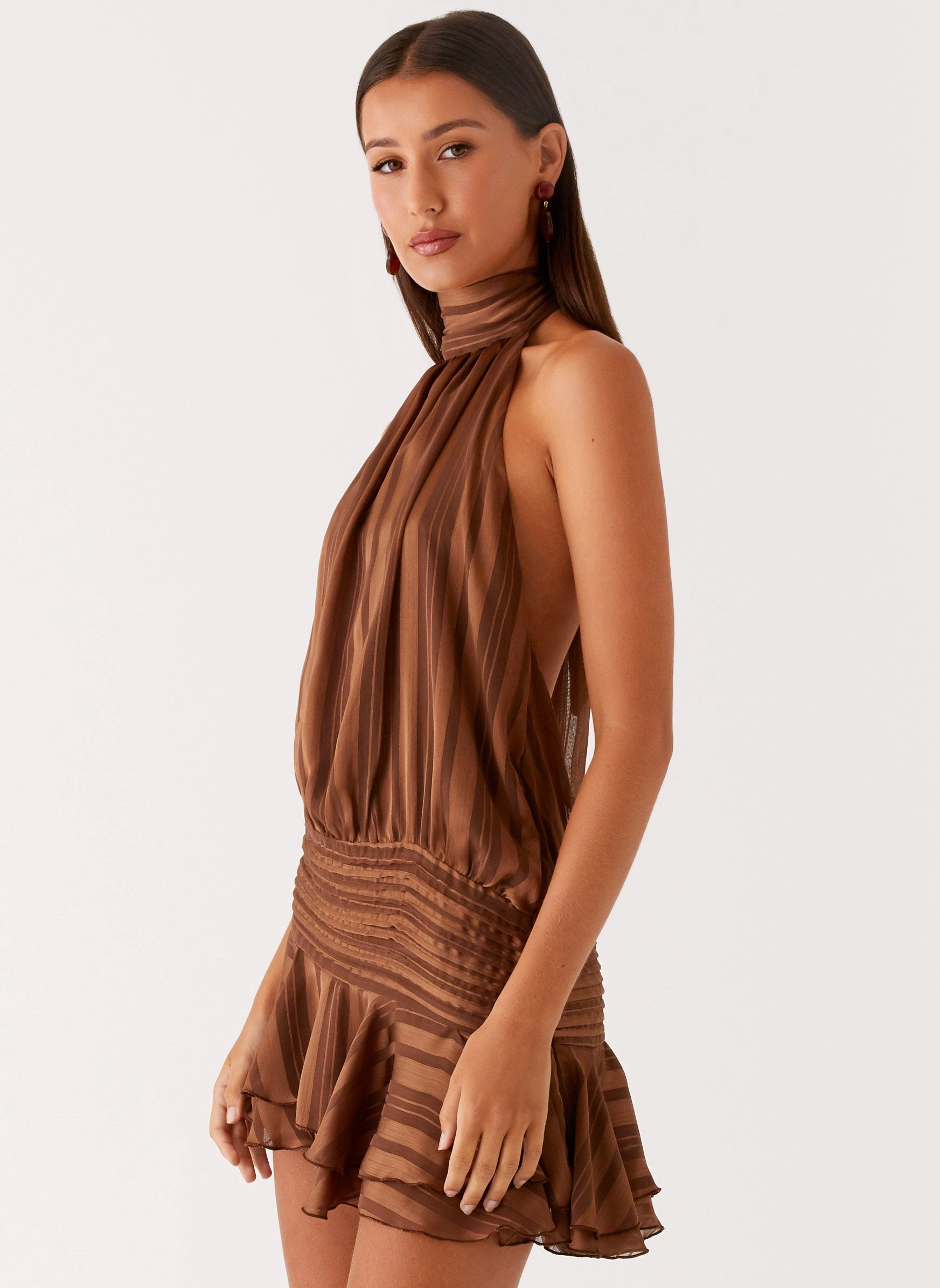 Travel Vibes Quick Fit Willow Chiffon Mini Dress - Chocolate