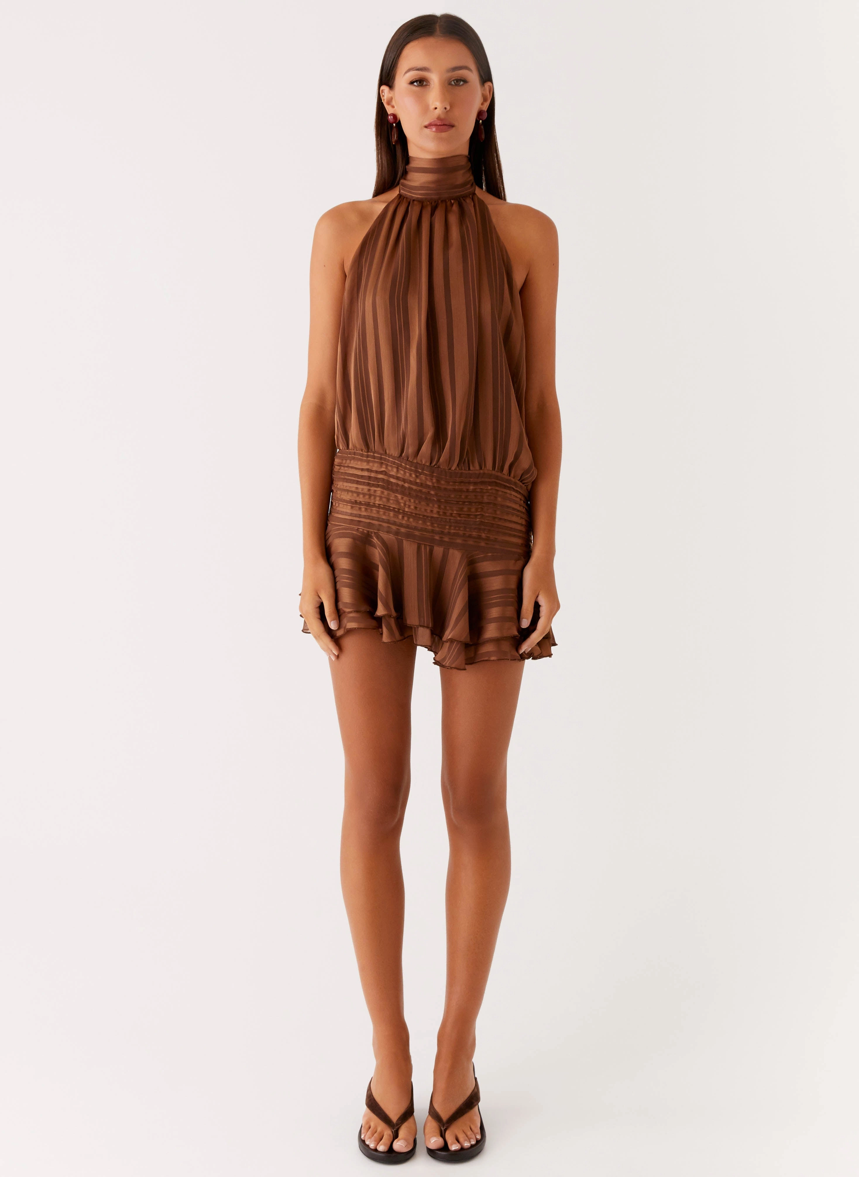 Willow Chiffon Mini Dress - Chocolate Fashion Mix Smooth Texture
