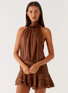 Cozy Look Willow Chiffon Mini Dress - Chocolate