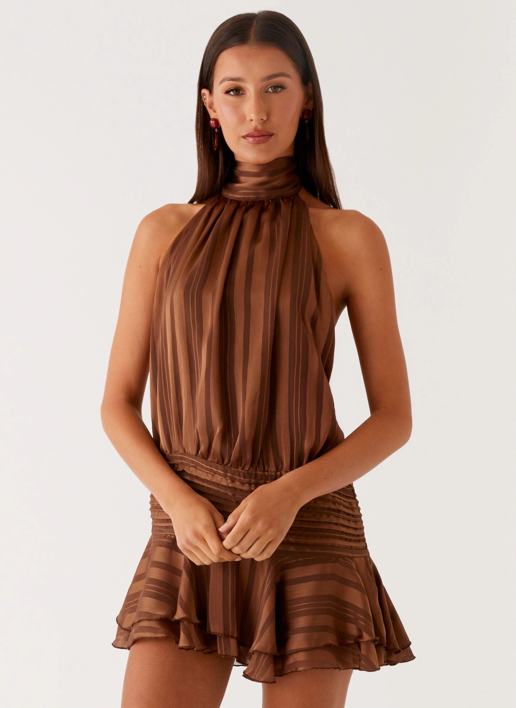 Willow Chiffon Mini Dress - Chocolate Fresh Texture