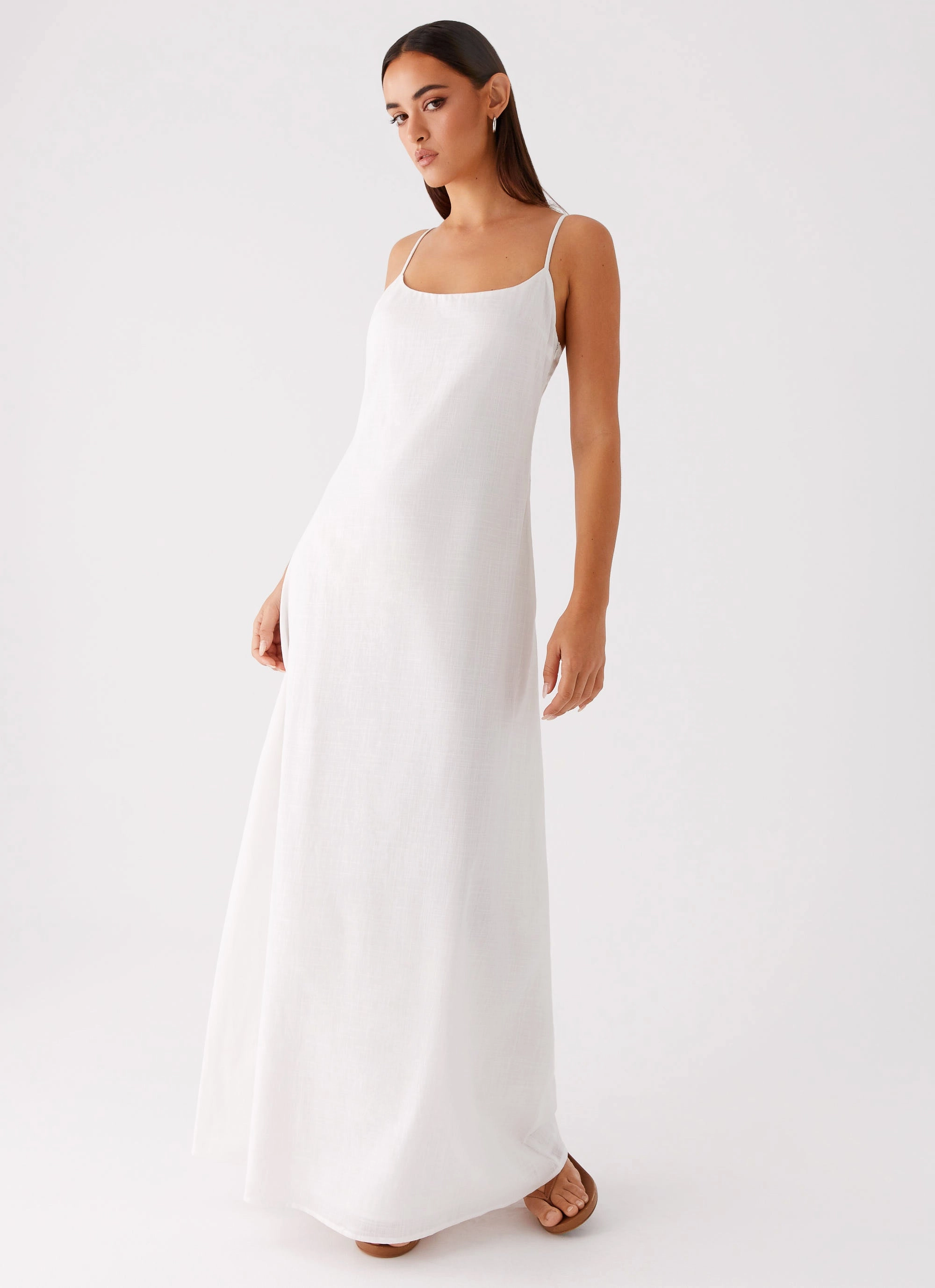 Madeleine Scoop Neck Maxi Dress - Off White Side Tie Classic Move
