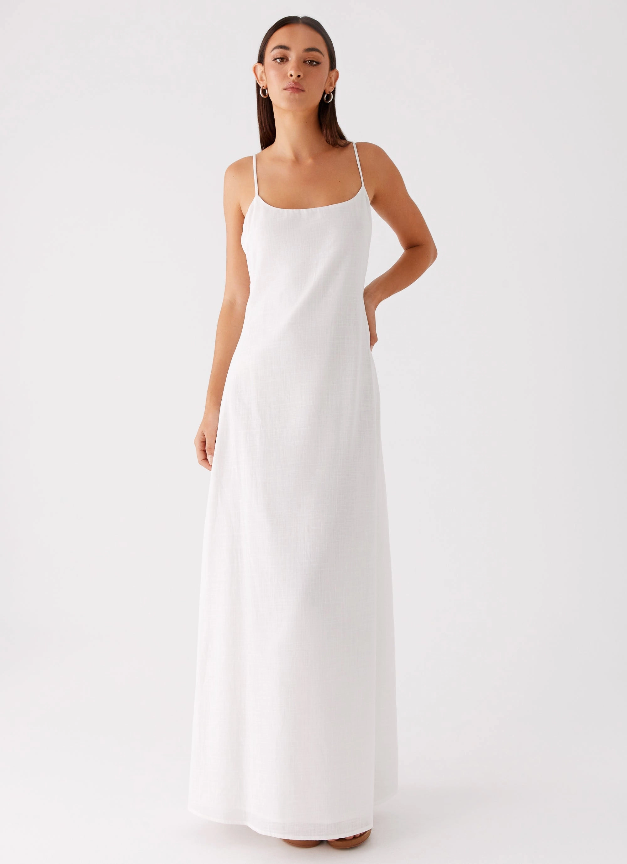 Sporty-Look Luxe Appeal Madeleine Scoop Neck Maxi Dress - Off White