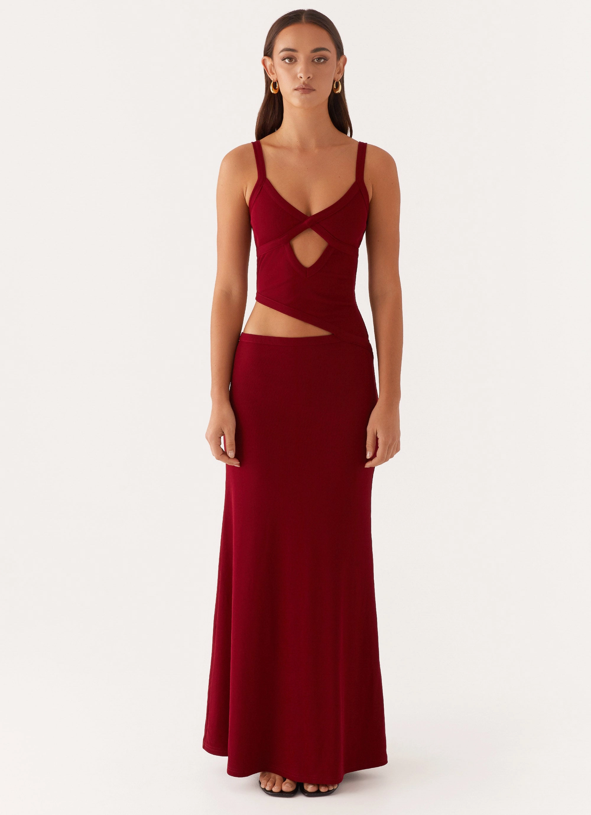 Grace Walk Padded-Bust Jocelyn Maxi Dress - Maroon