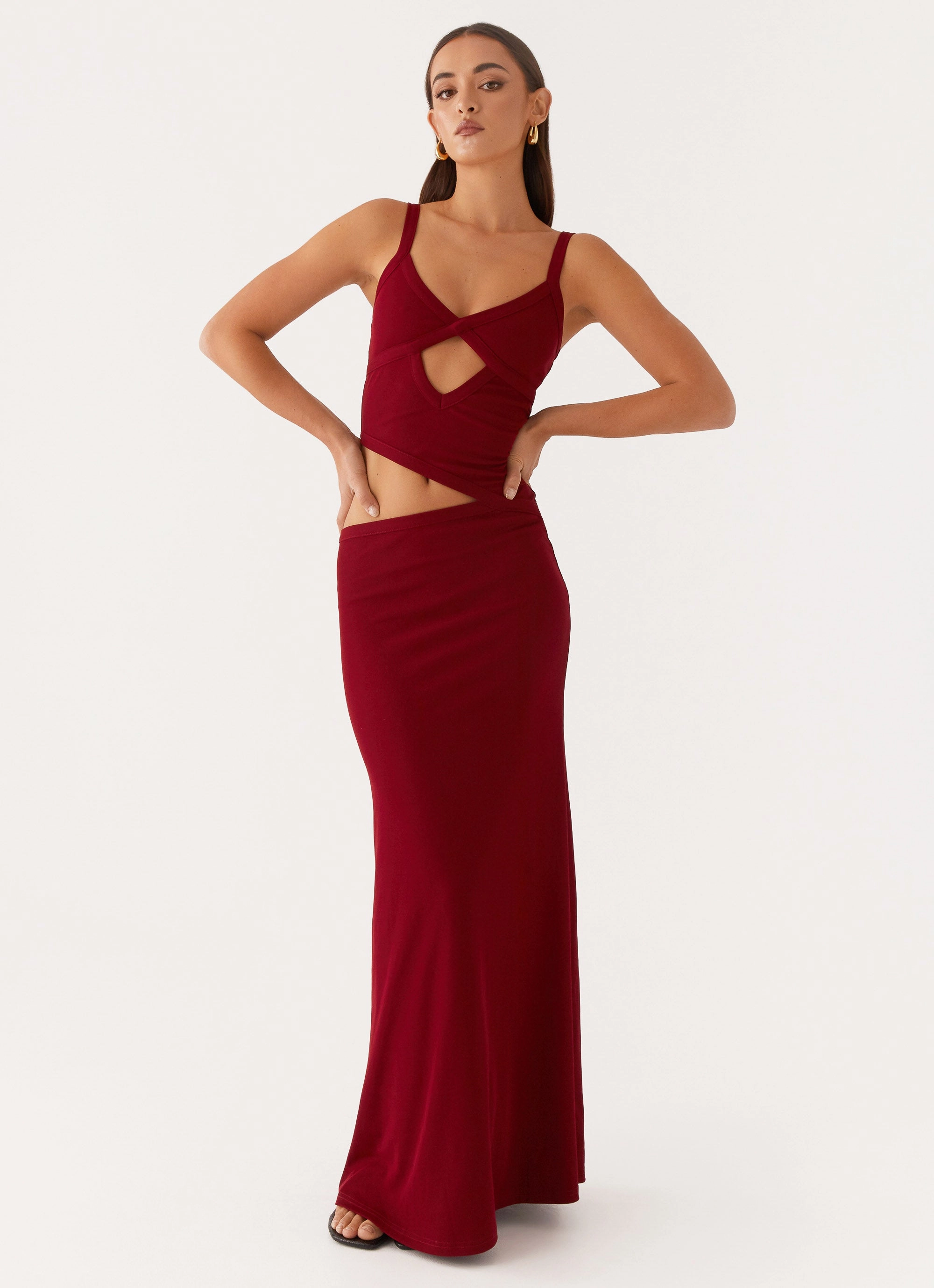 Jocelyn Maxi Dress - Maroon Playful and flirty dress