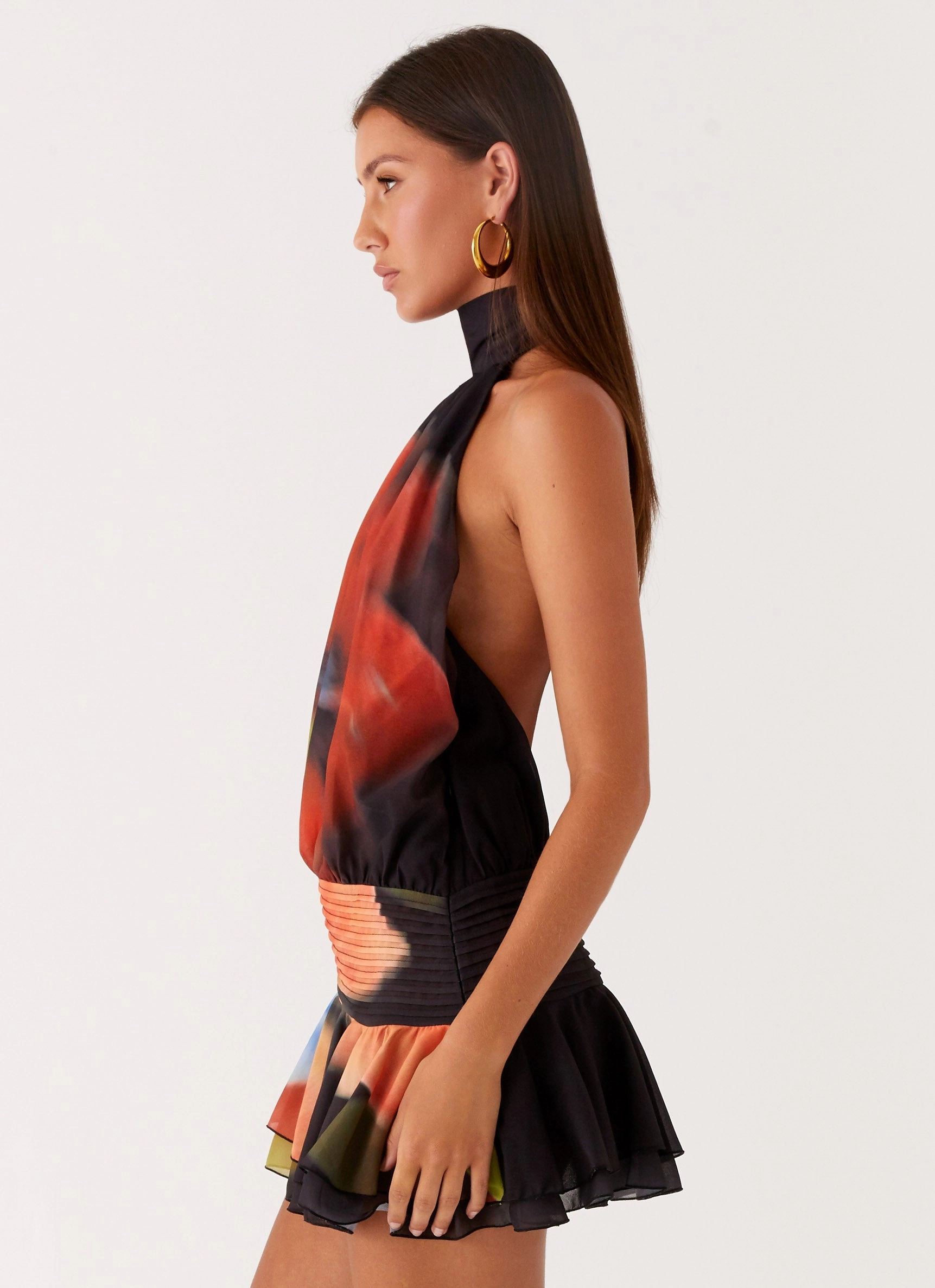 Willow Chiffon Mini Dress - Moody Floral Layered Form