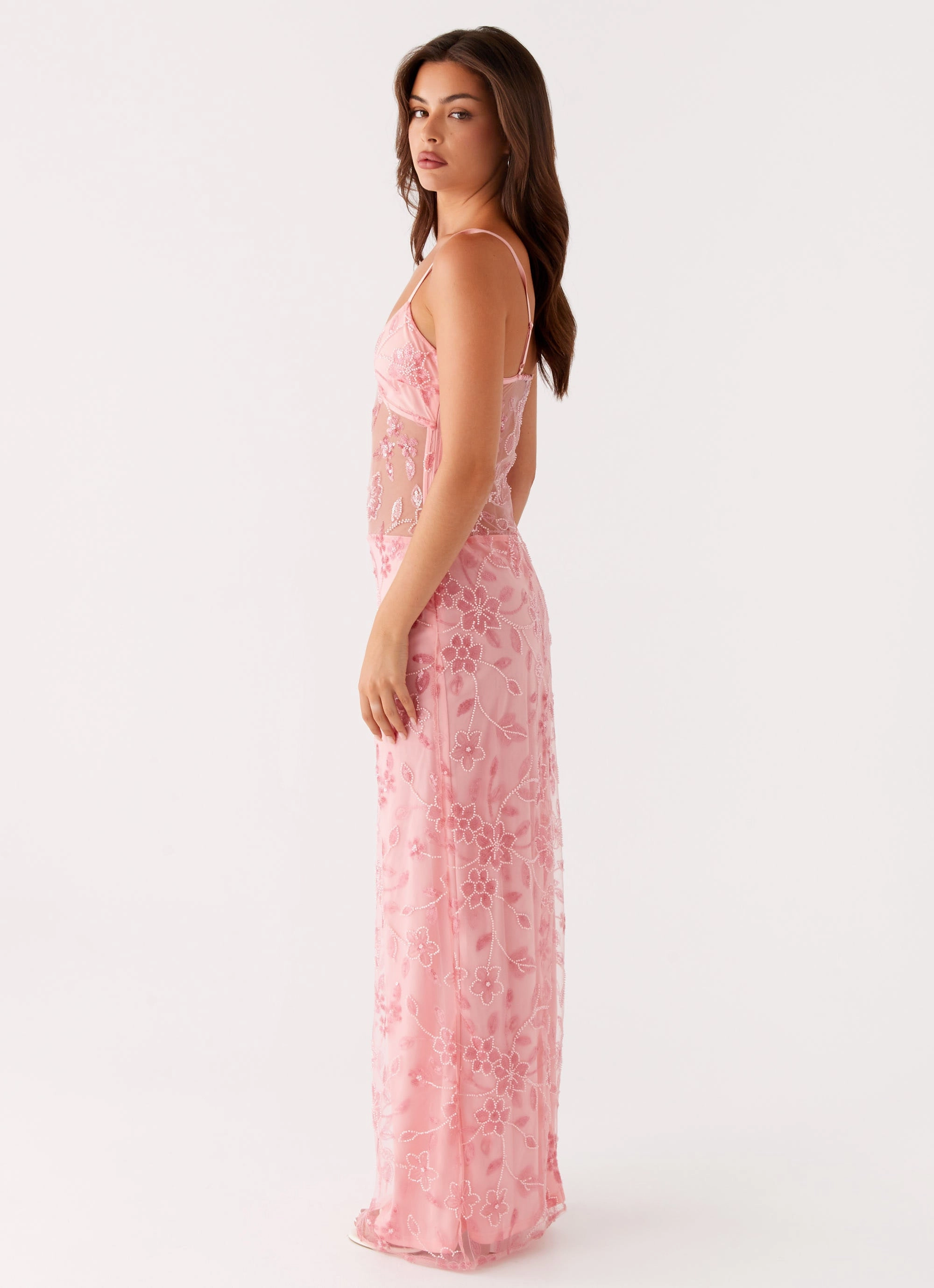 Akira Beaded Maxi Dress - Pink Orange Organic-Fabric Love Glow