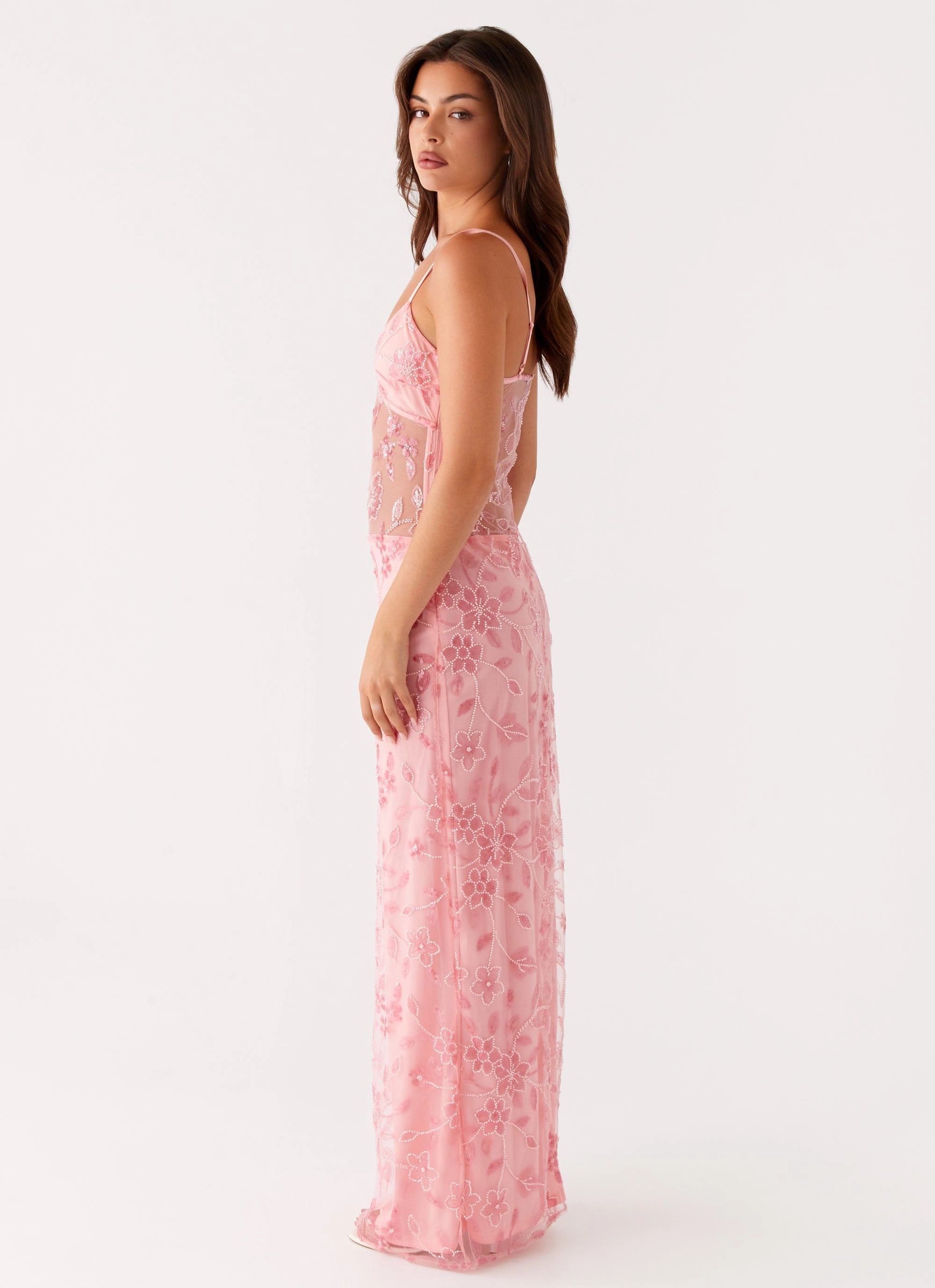 Akira Beaded Maxi Dress - Pink Orange Euro Touch