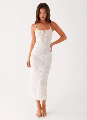 Harmonious Layers Balanced Texture Postcards Lace Midi Dress - Ivory