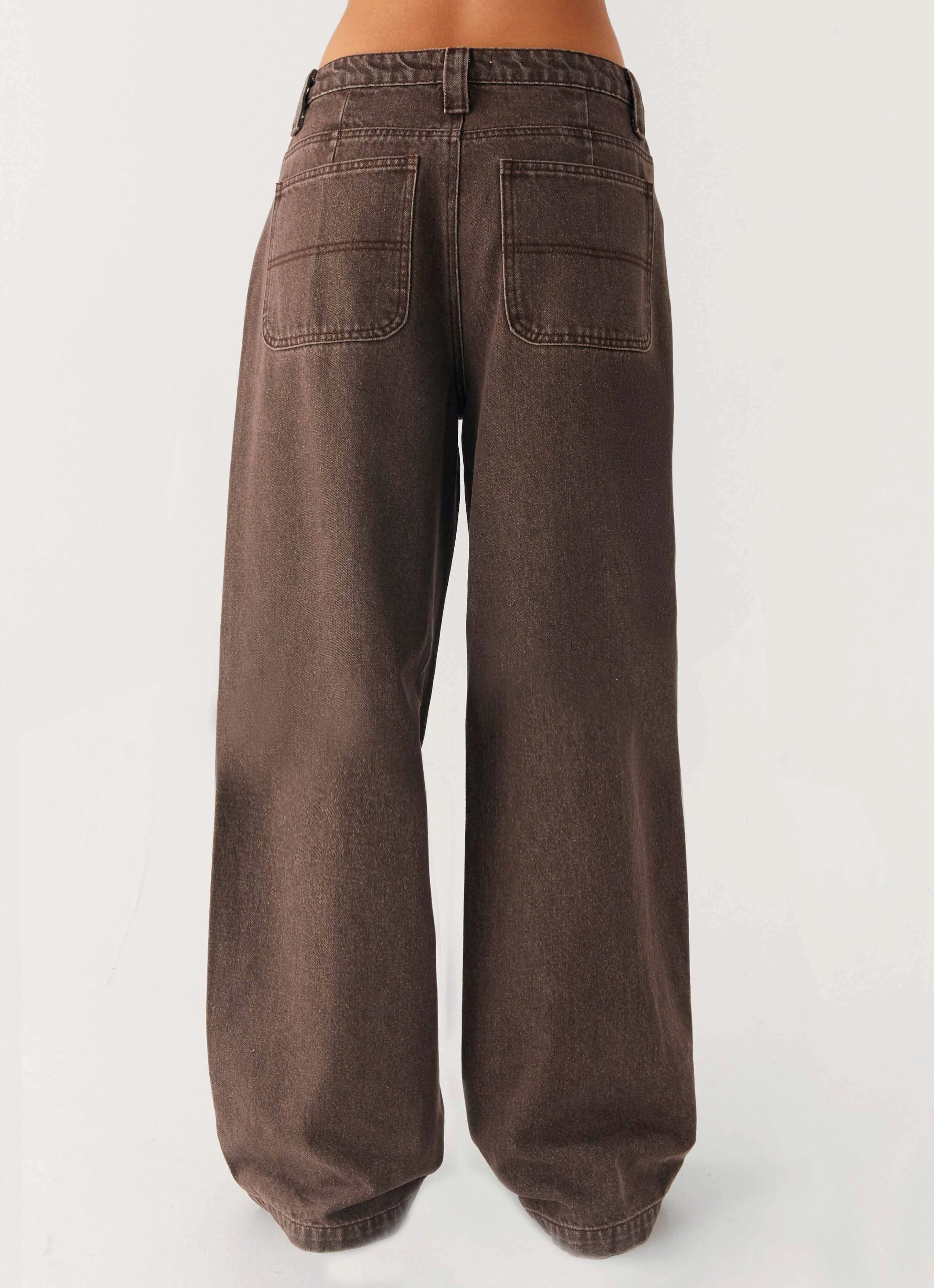 Versatile Waist DoubleLayeredHem Midwest Low Rise Jeans - Light Wash Chocolate