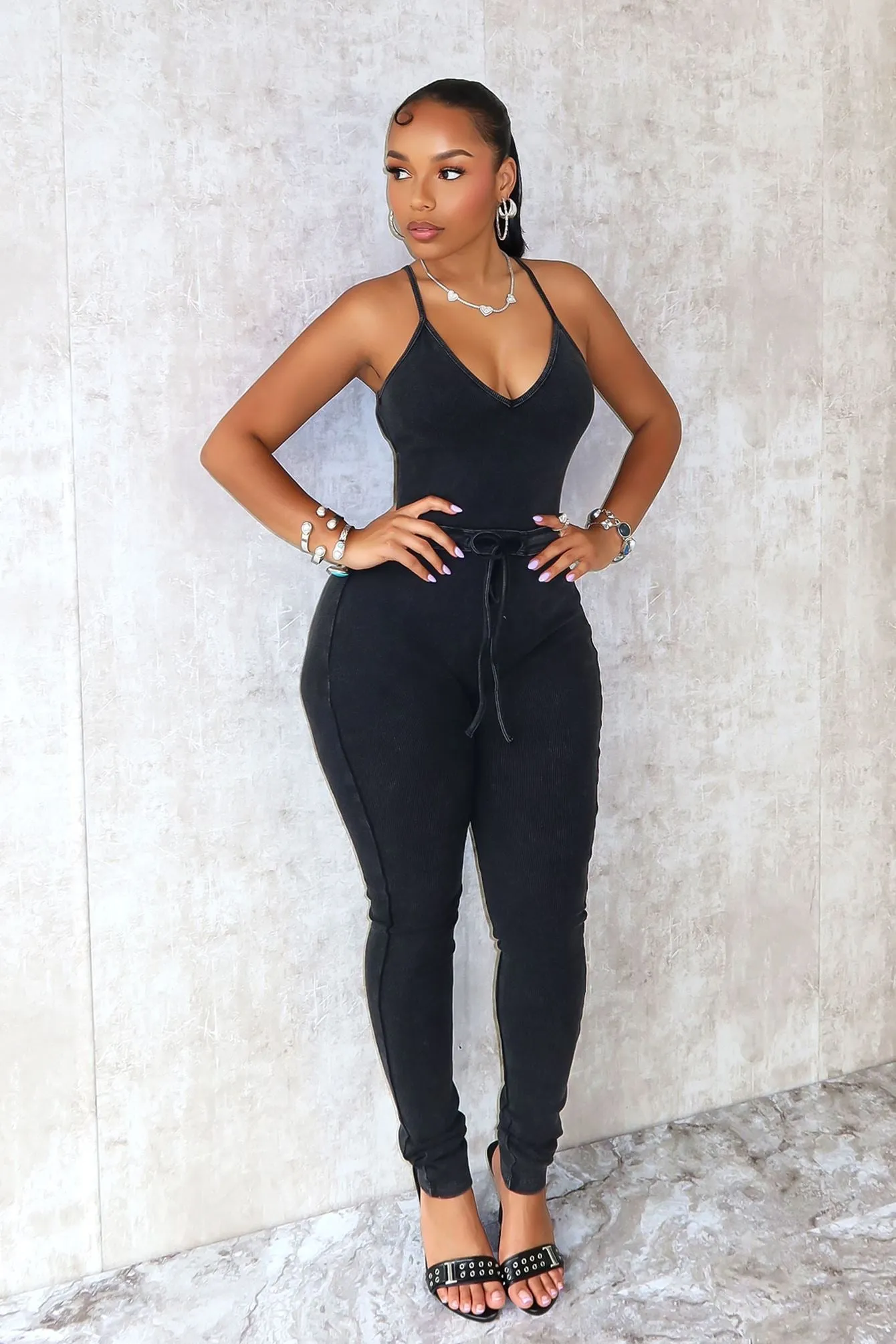 WaterproofTechnology Kiera Mineral Washed Waist Tie Jumpsuit