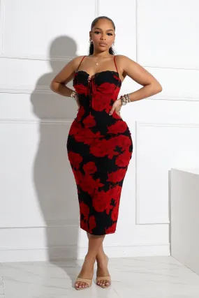 Florencia Floral Lace Bustier Midi Dress Breathable-Lining