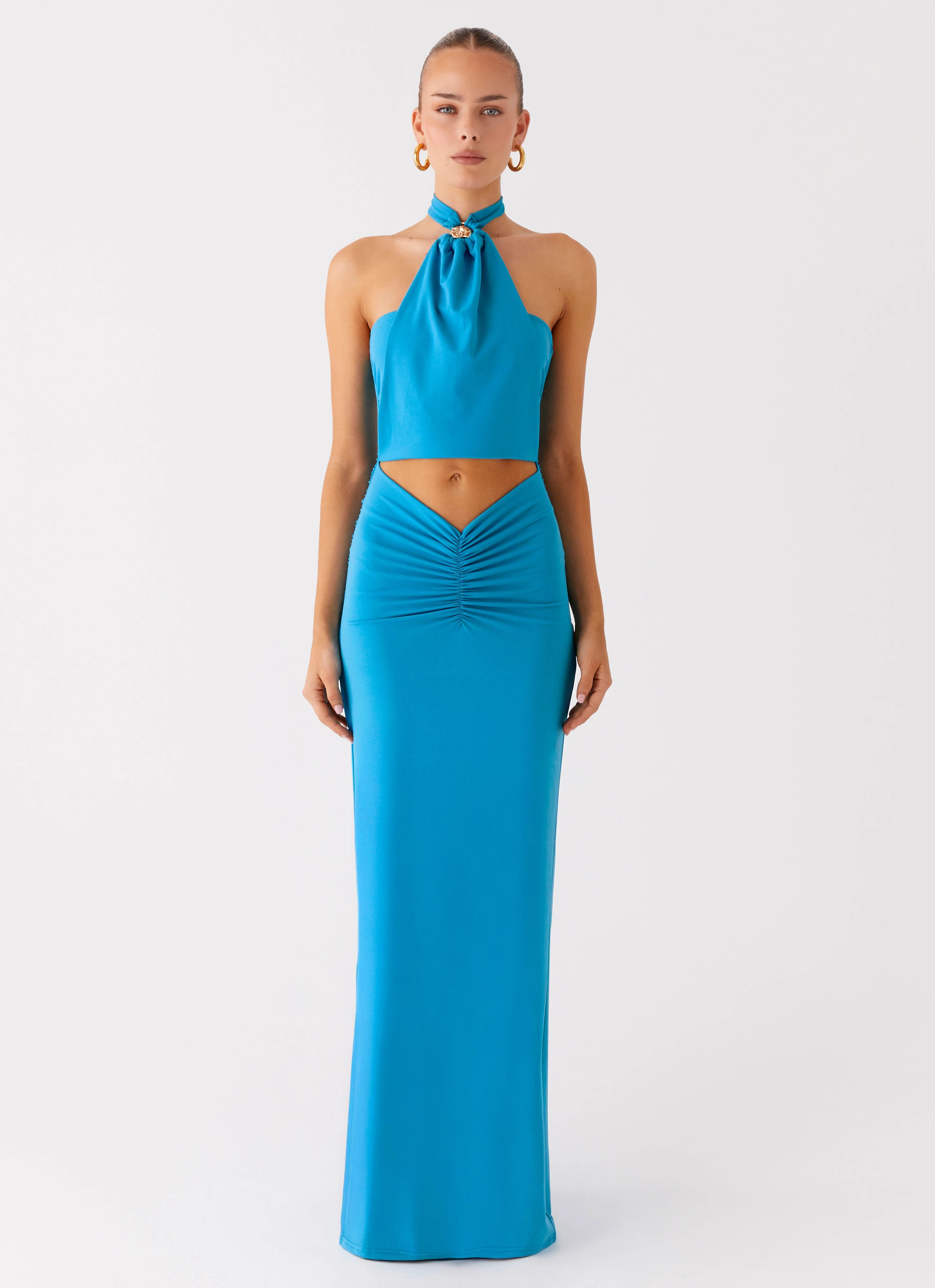 Delicate Finish Chiquita Halter Maxi Dress - Turquoise Blue
