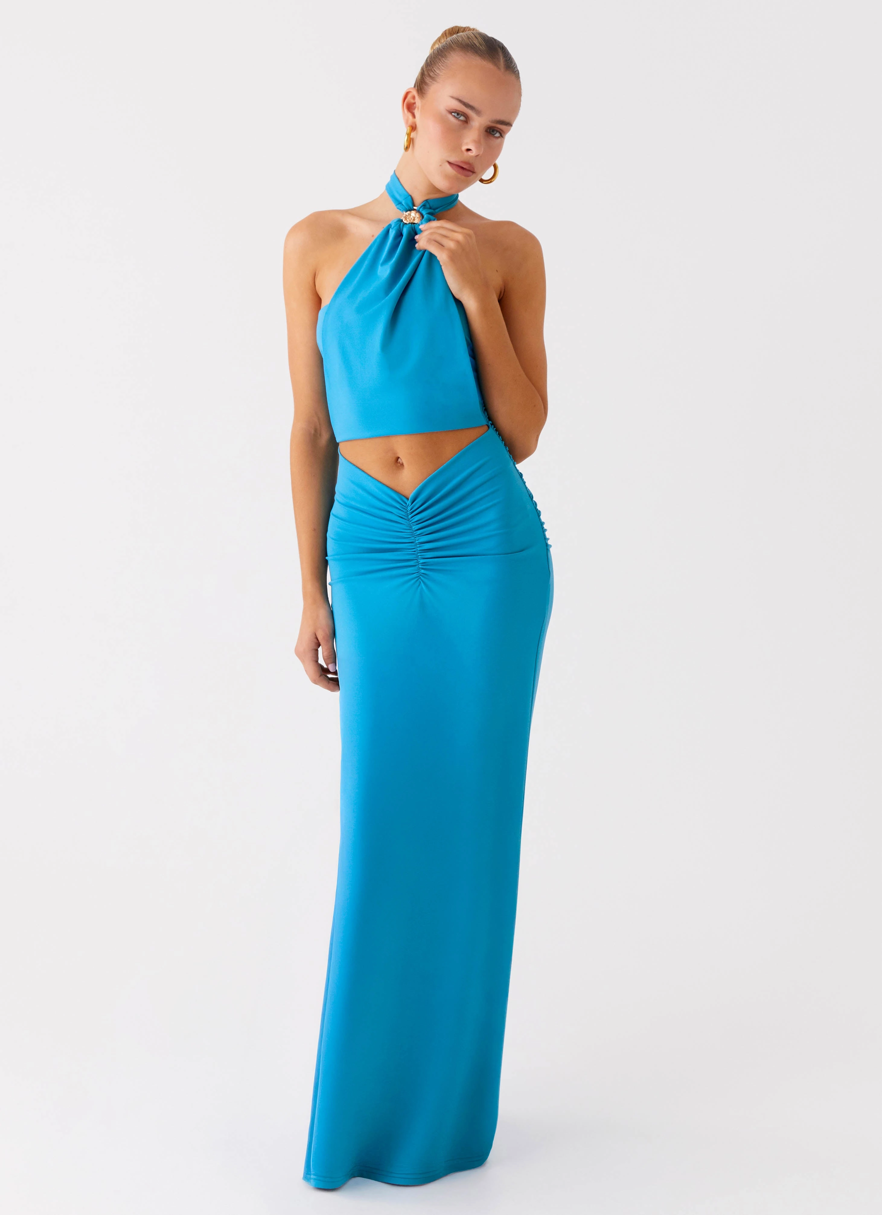Natural Form Chiquita Halter Maxi Dress - Turquoise Blue
