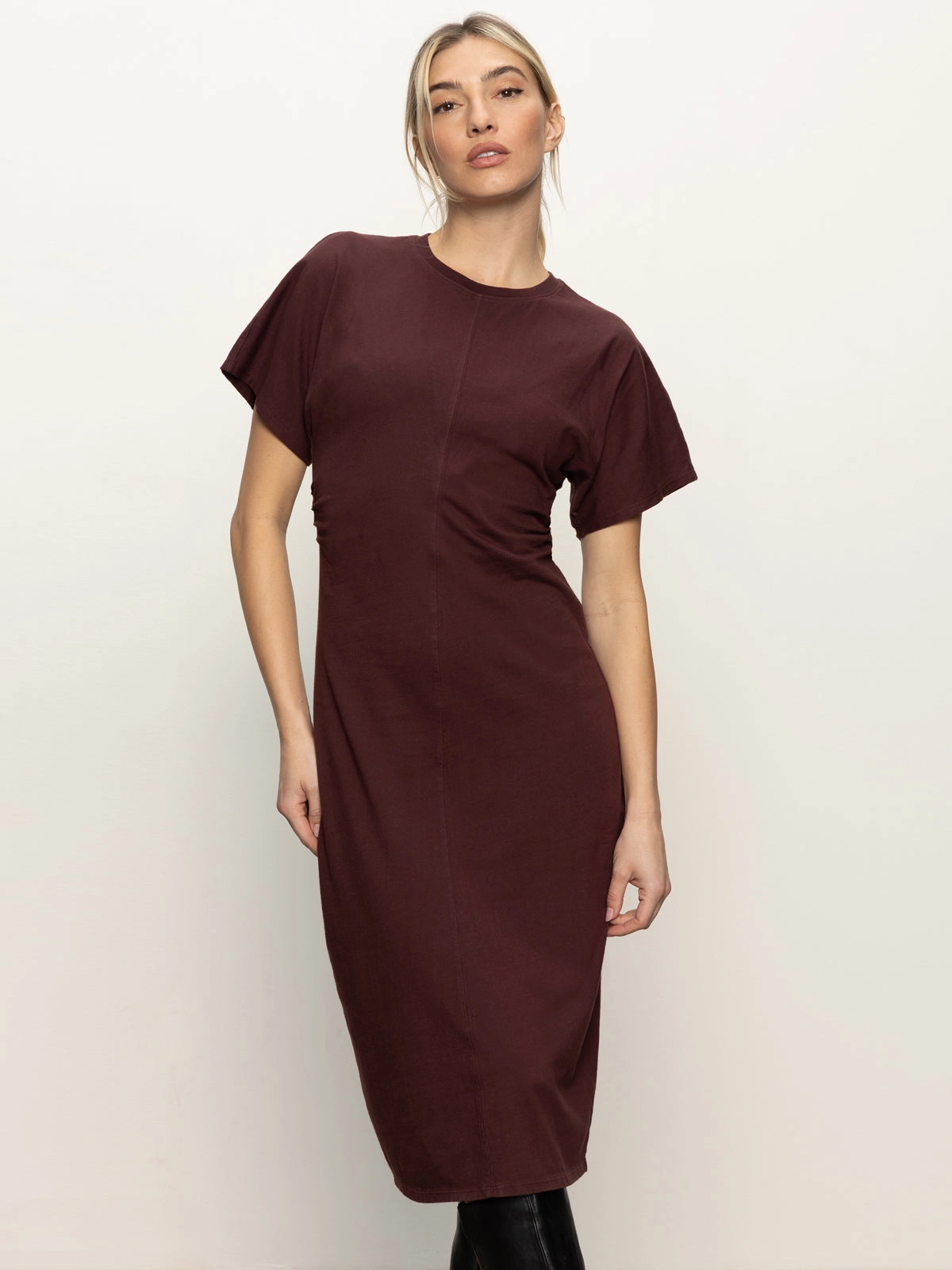 Cinched Waist T-Shirt Dress Chicory Recycled Polyester BioBased Fiber