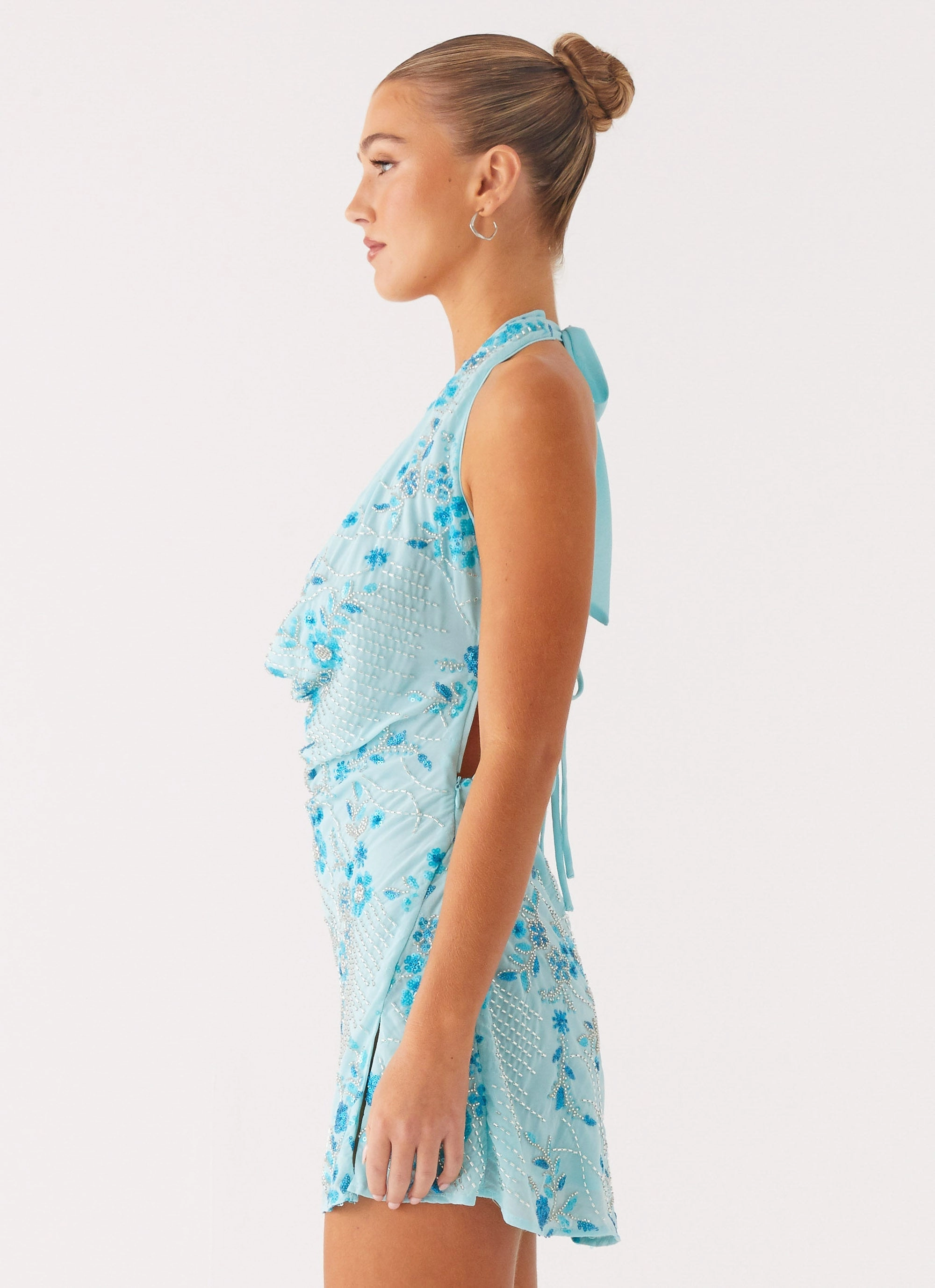 Cinzia Beaded Mini Dress - Blue Day Ready