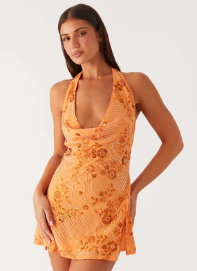 Cinzia Beaded Mini Dress - Orange french chic