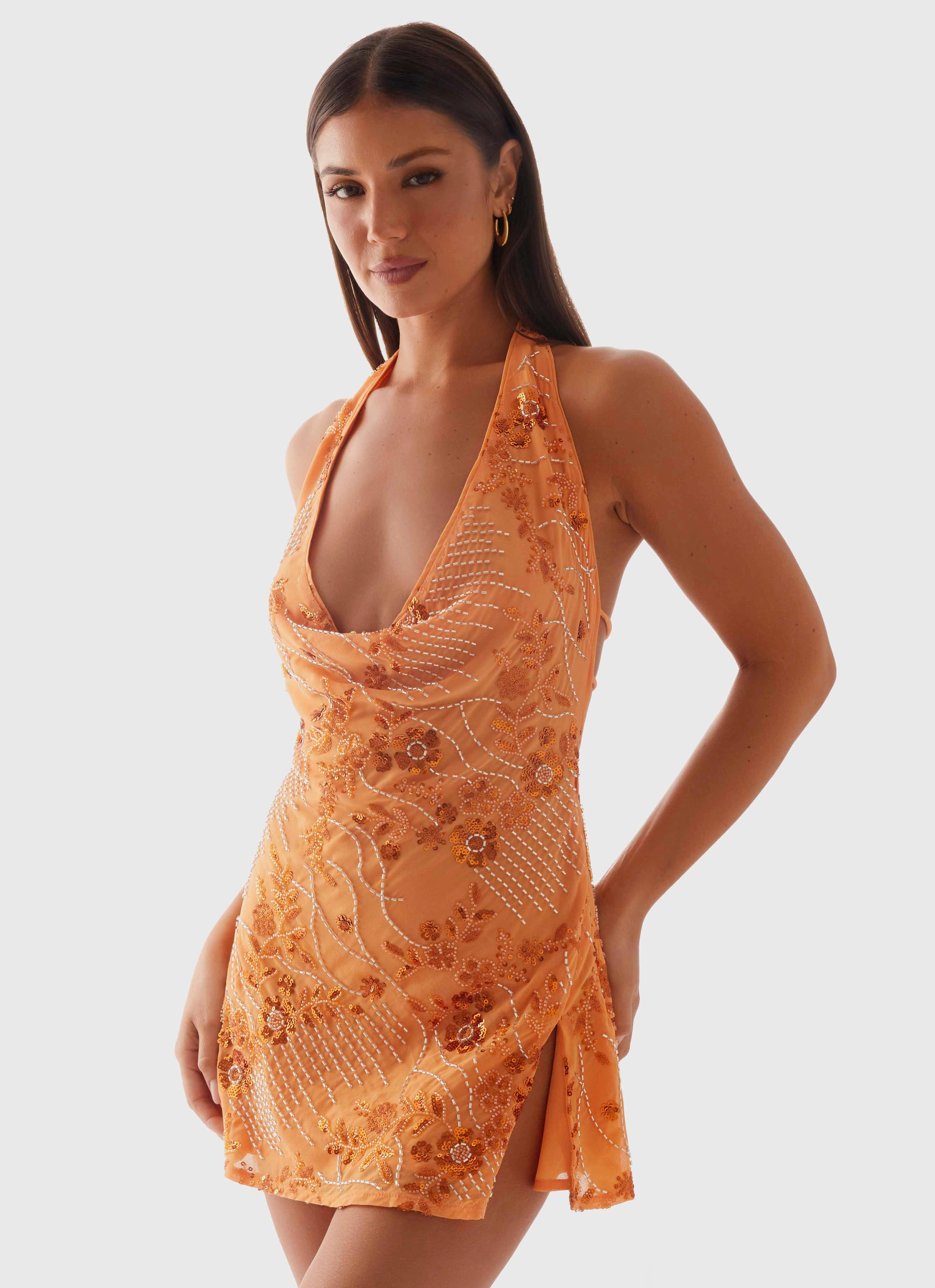 Travel Ease Cinzia Beaded Mini Dress - Orange