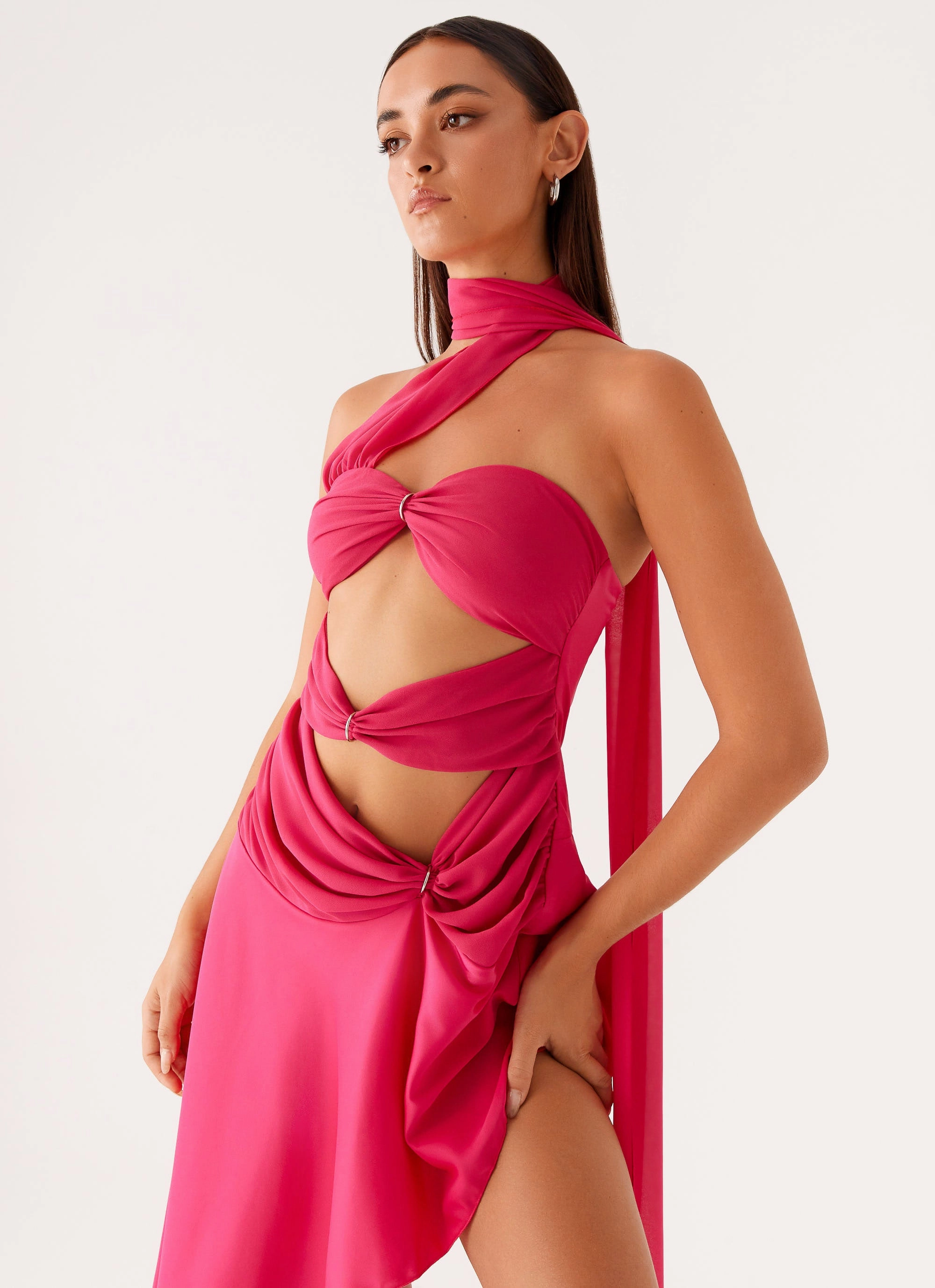 Circa Scarf Midi Dress - Hot Pink Active Outfit Softly Structured