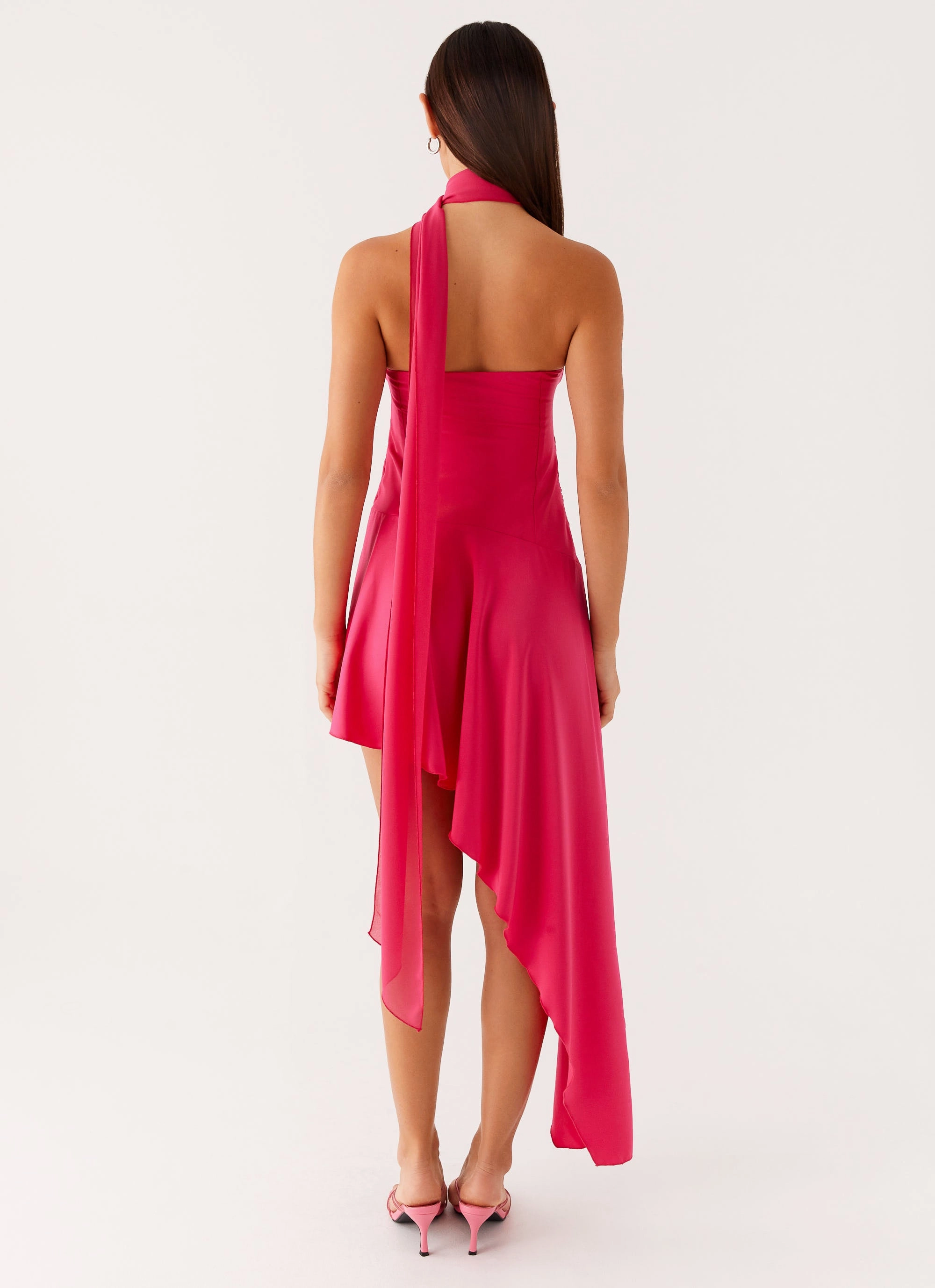 Texture Play Circa Scarf Midi Dress - Hot Pink