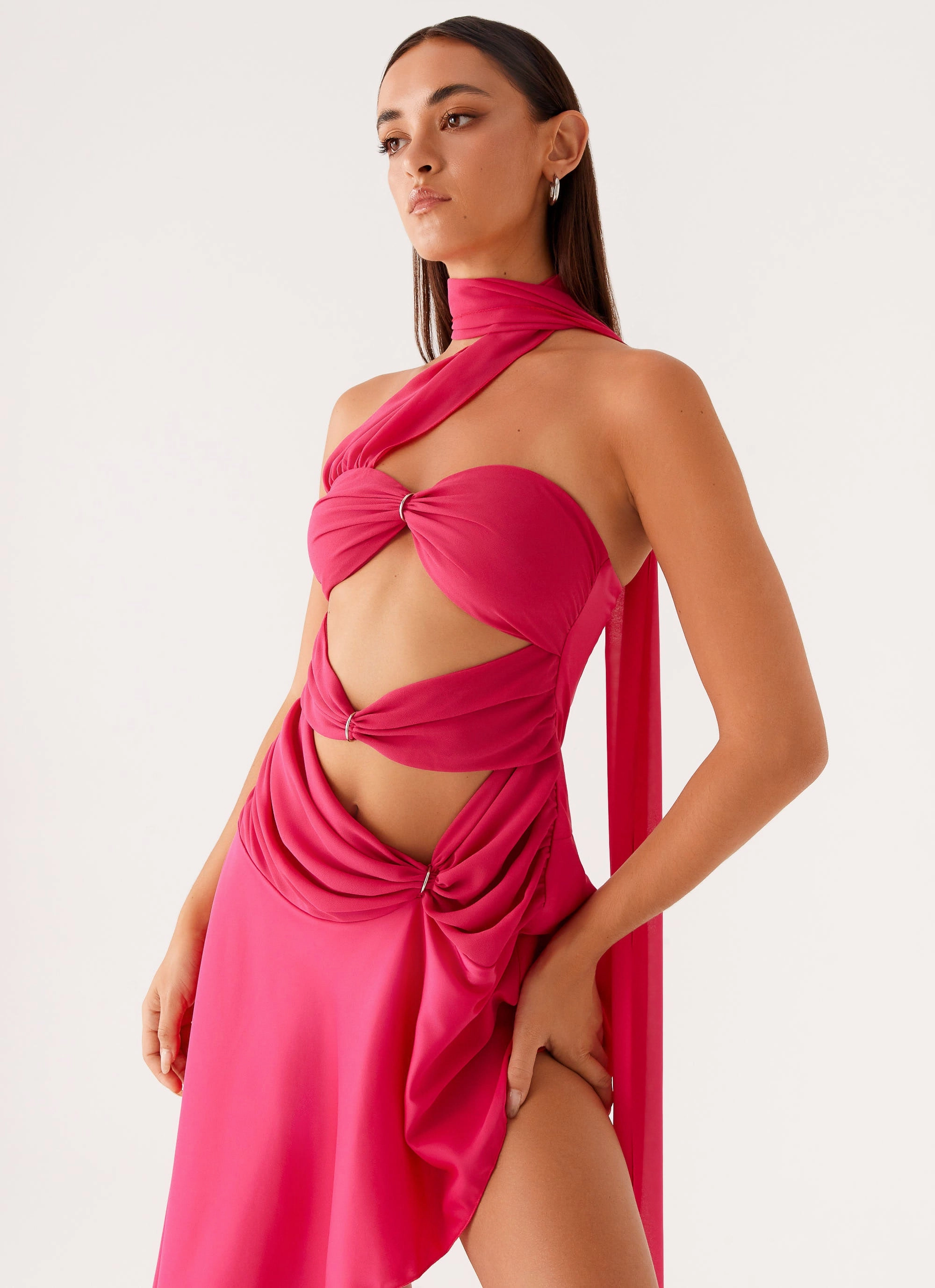 Chilly Day Layers Circa Scarf Midi Dress - Hot Pink