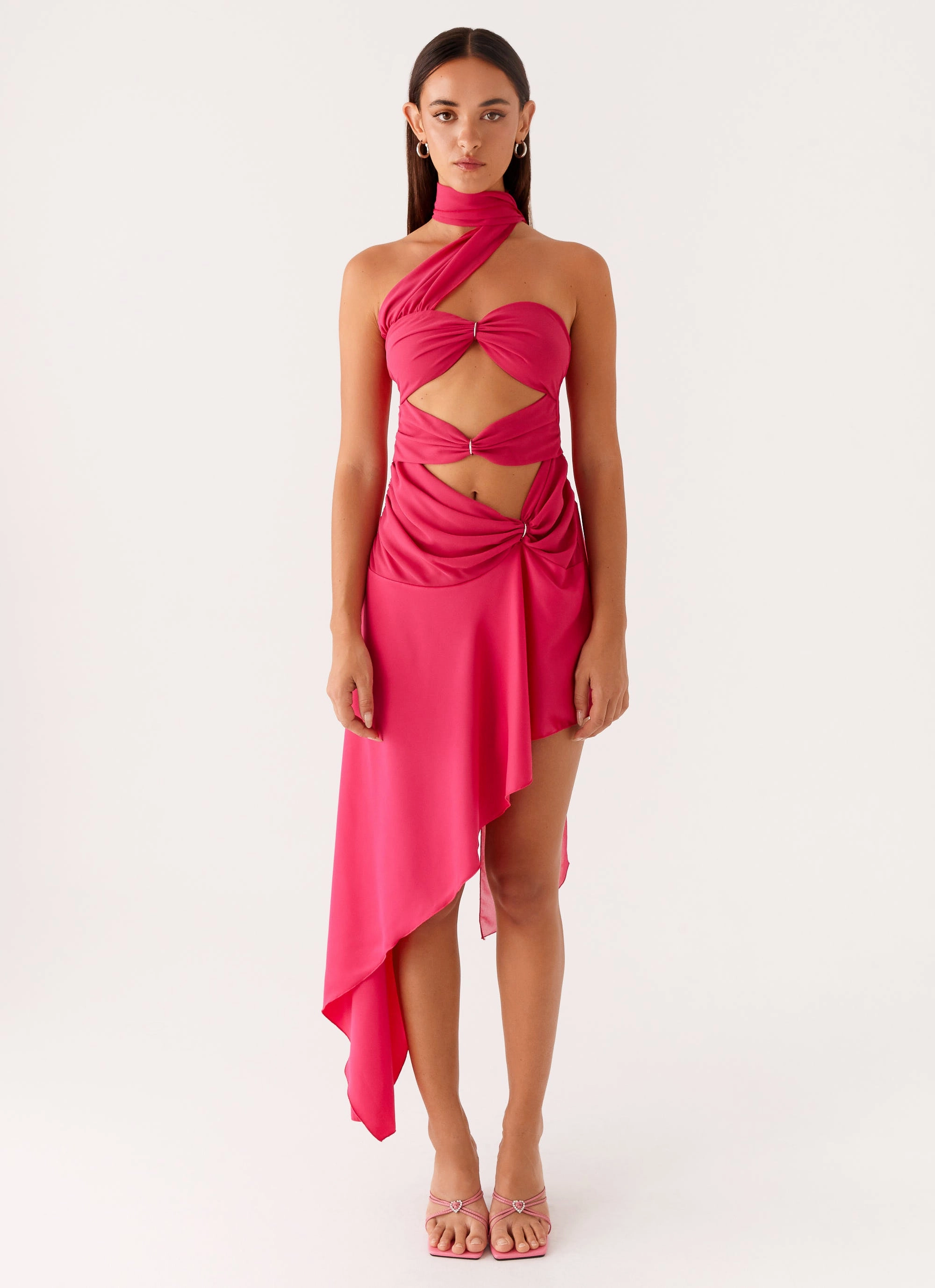 Bold Mood Circa Scarf Midi Dress - Hot Pink