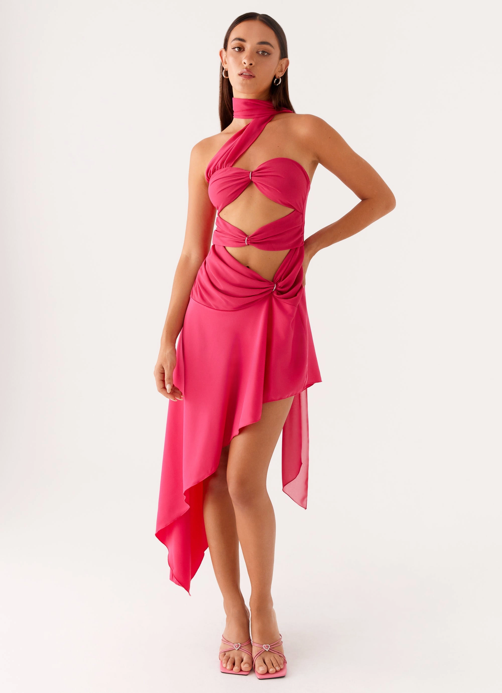Soft Vibe Event Perfect Circa Scarf Midi Dress - Hot Pink