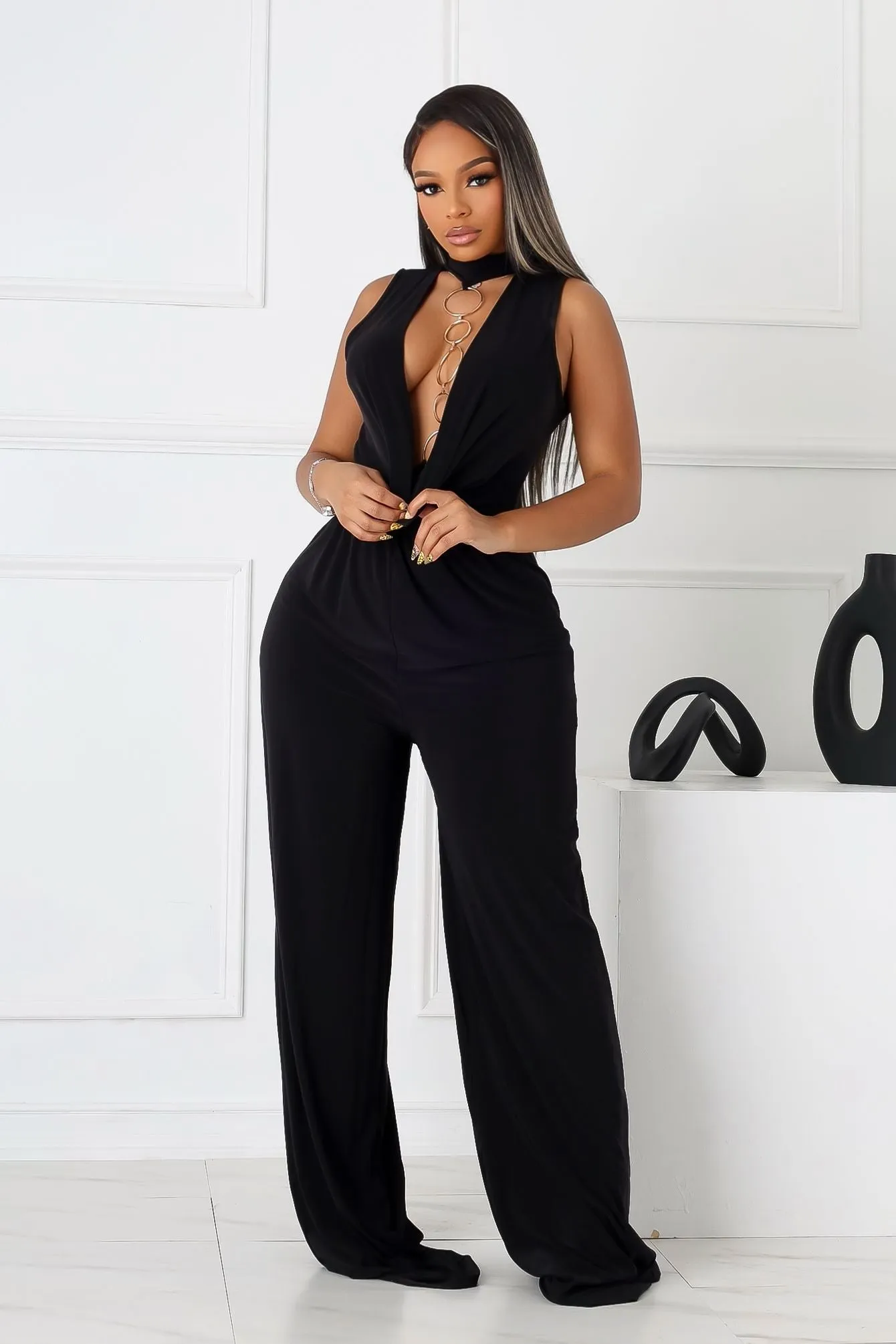 Flattering Comfort Circle Accent Wide Leg Jumpsuit