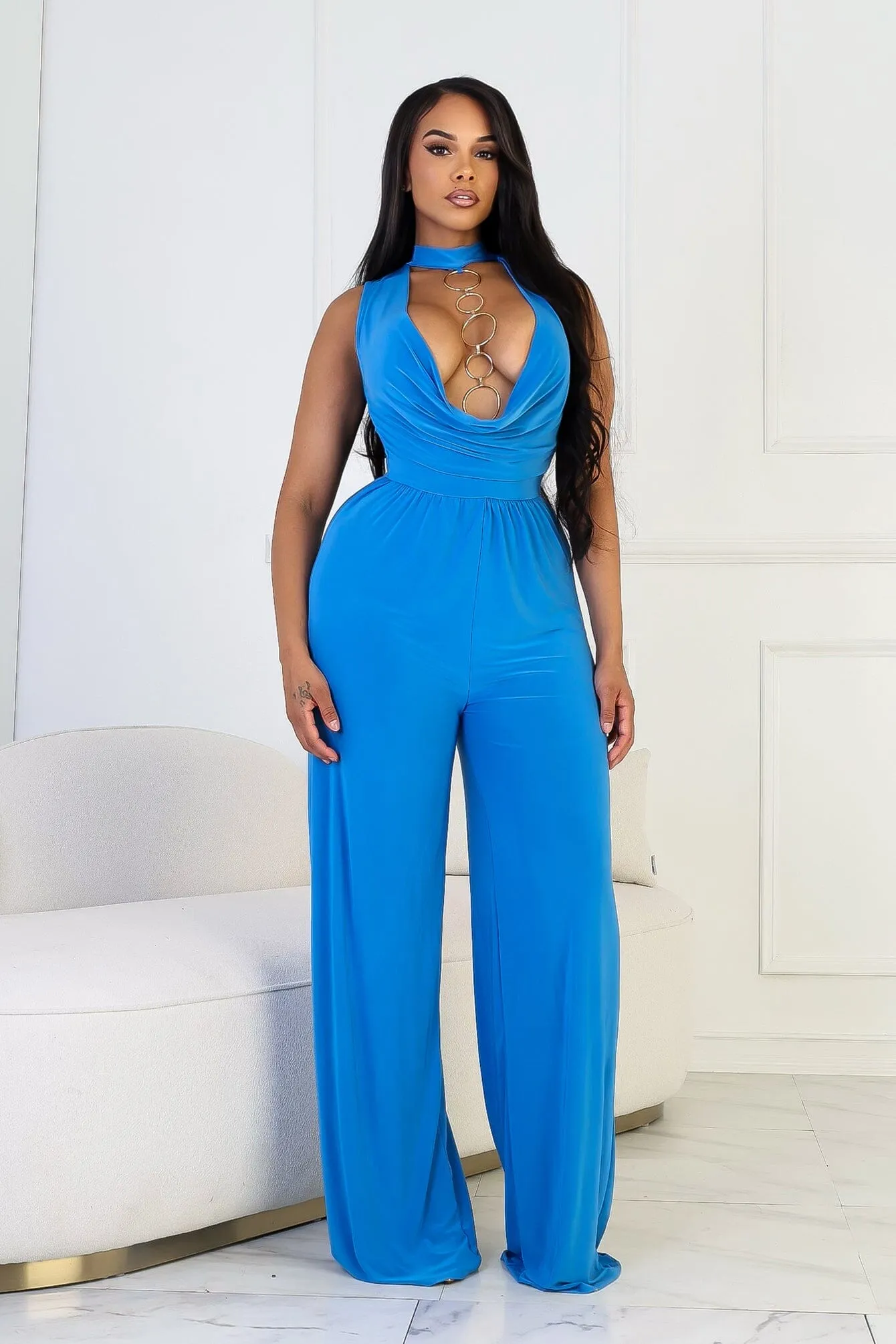 Circle Accent Wide Leg Jumpsuit Smooth Finish