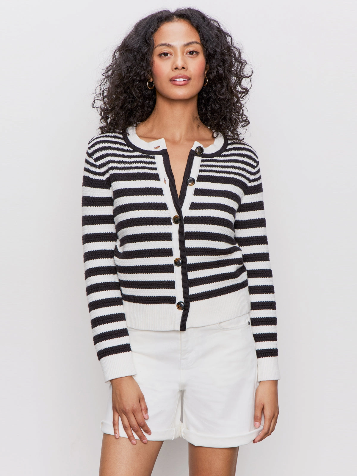 LatticeKnit City Summer Cardi Black/ Macrame Multi Stripe