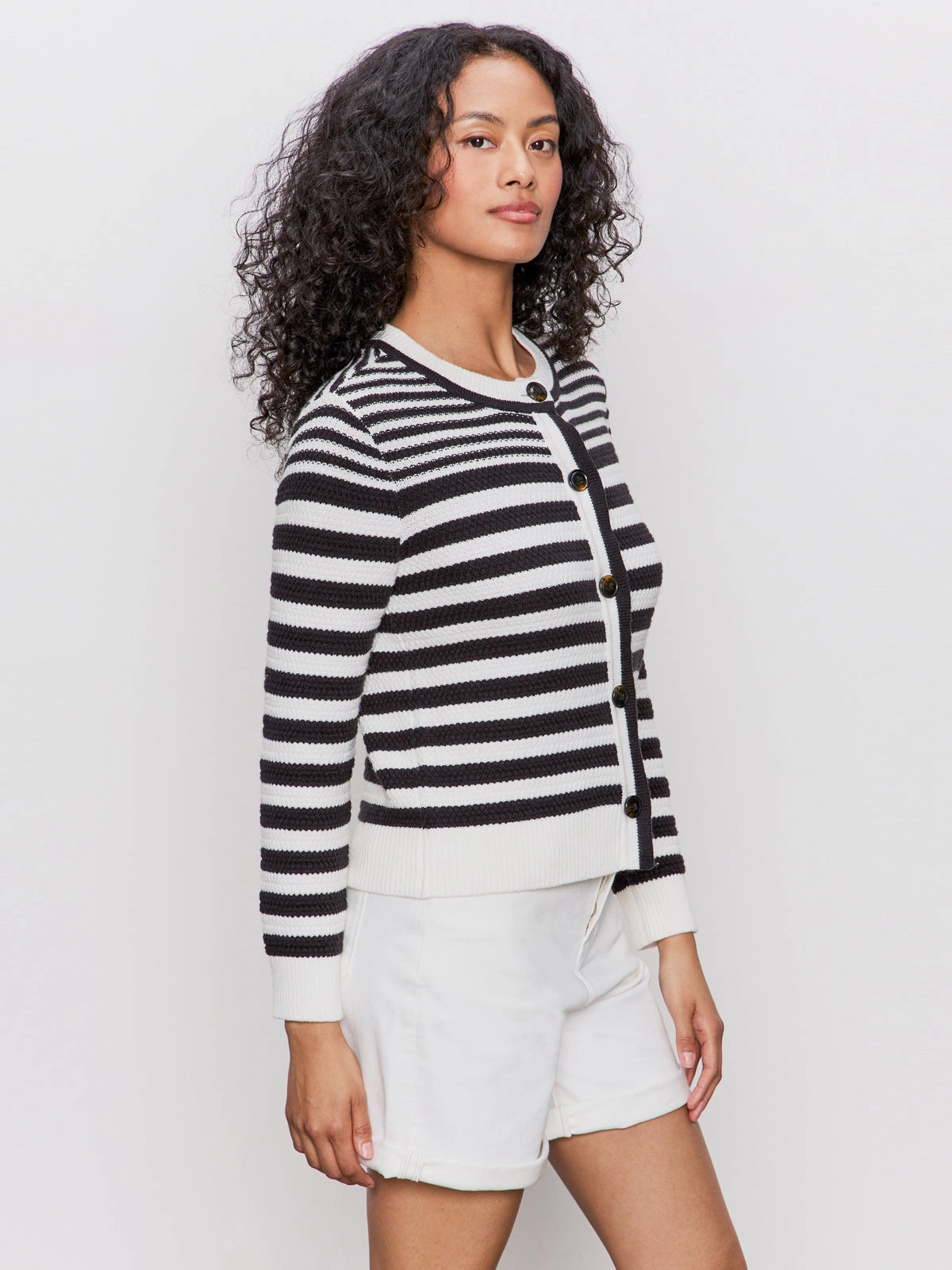 City Summer Cardi Black/ Macrame Multi Stripe Relaxed Hoodie