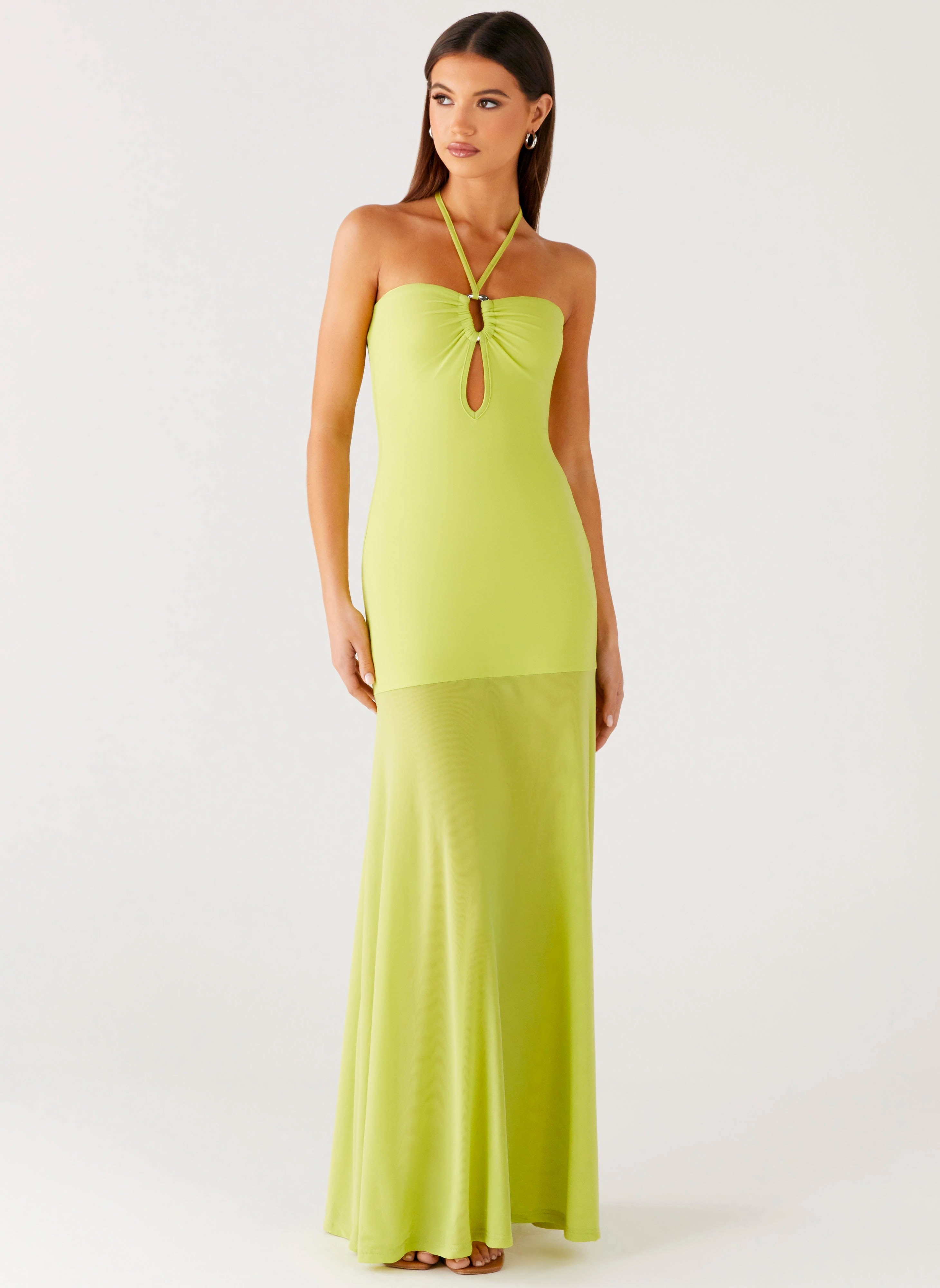 Tulle-Overlay Light Mood Claria Maxi Dress - Lime