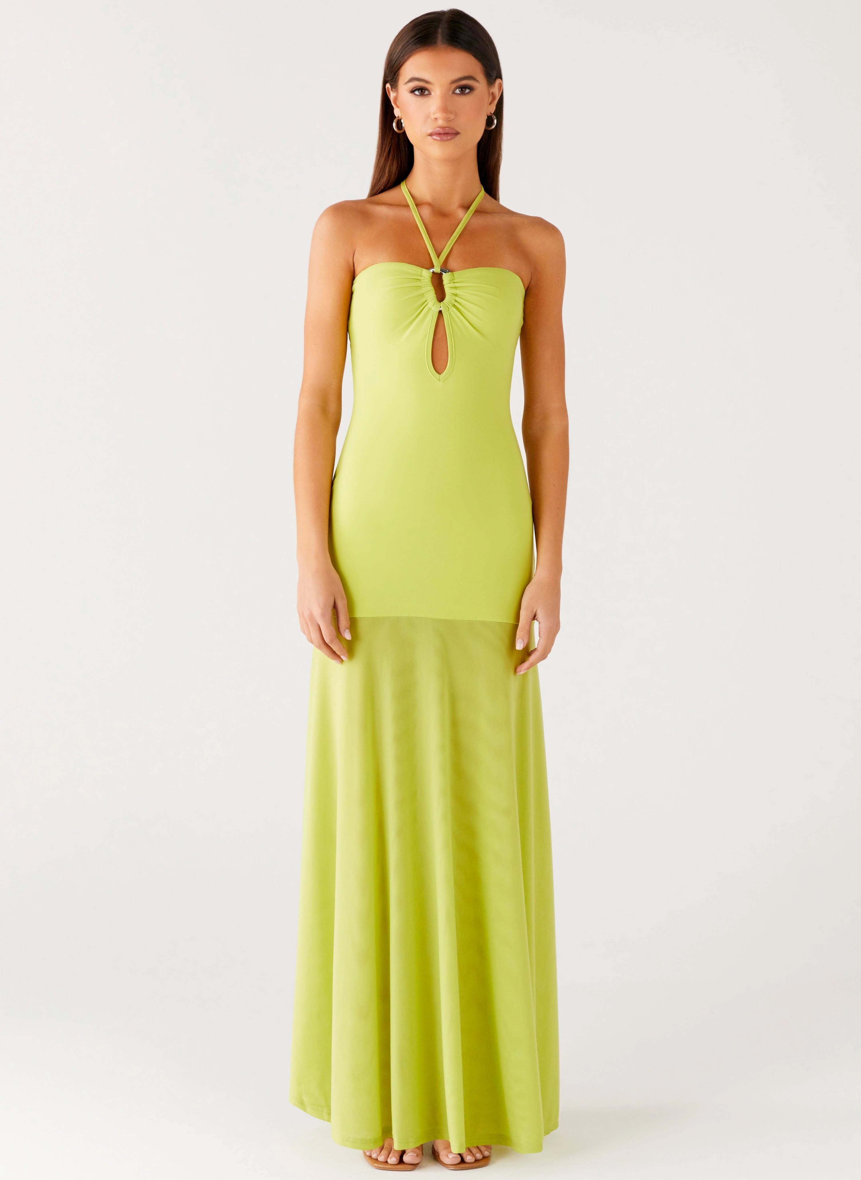 Floor-Length Delicate Lines Claria Maxi Dress - Lime