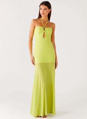 Tulle-Overlay Light Mood Claria Maxi Dress - Lime
