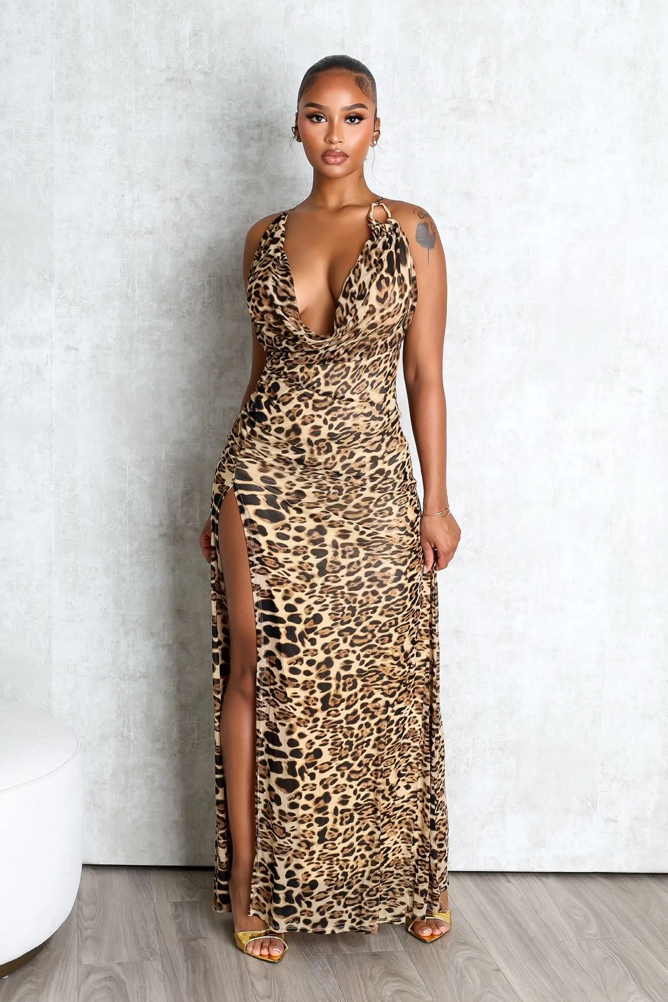 Chic Balance Monsoon Leopard Mesh Maxi Dress