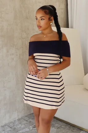 Hayes Off Shoulder Striped Flare Mini Dress Happy Scent Relax Mode