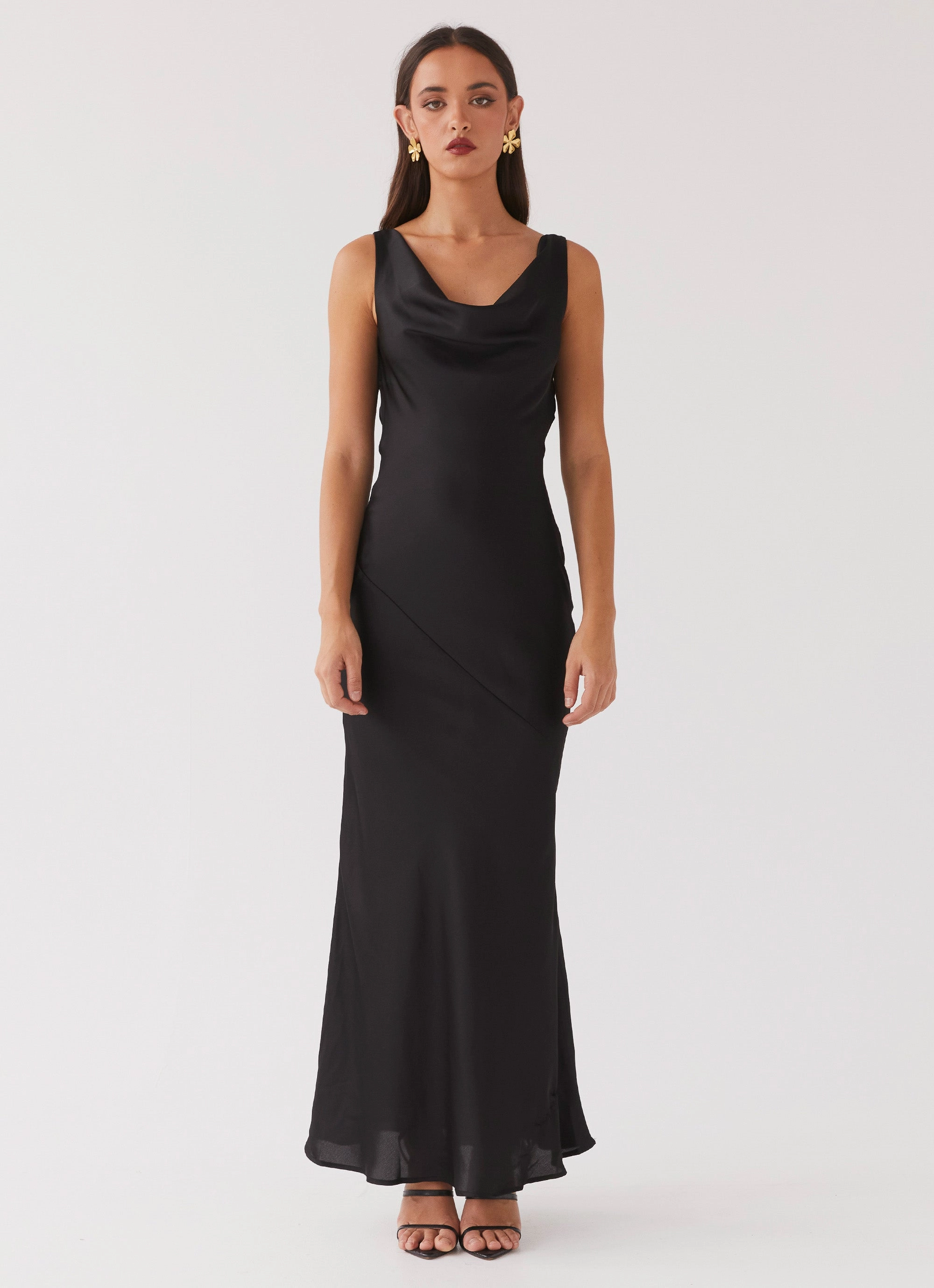All-season Be Mine Satin Maxi Dress - Black
