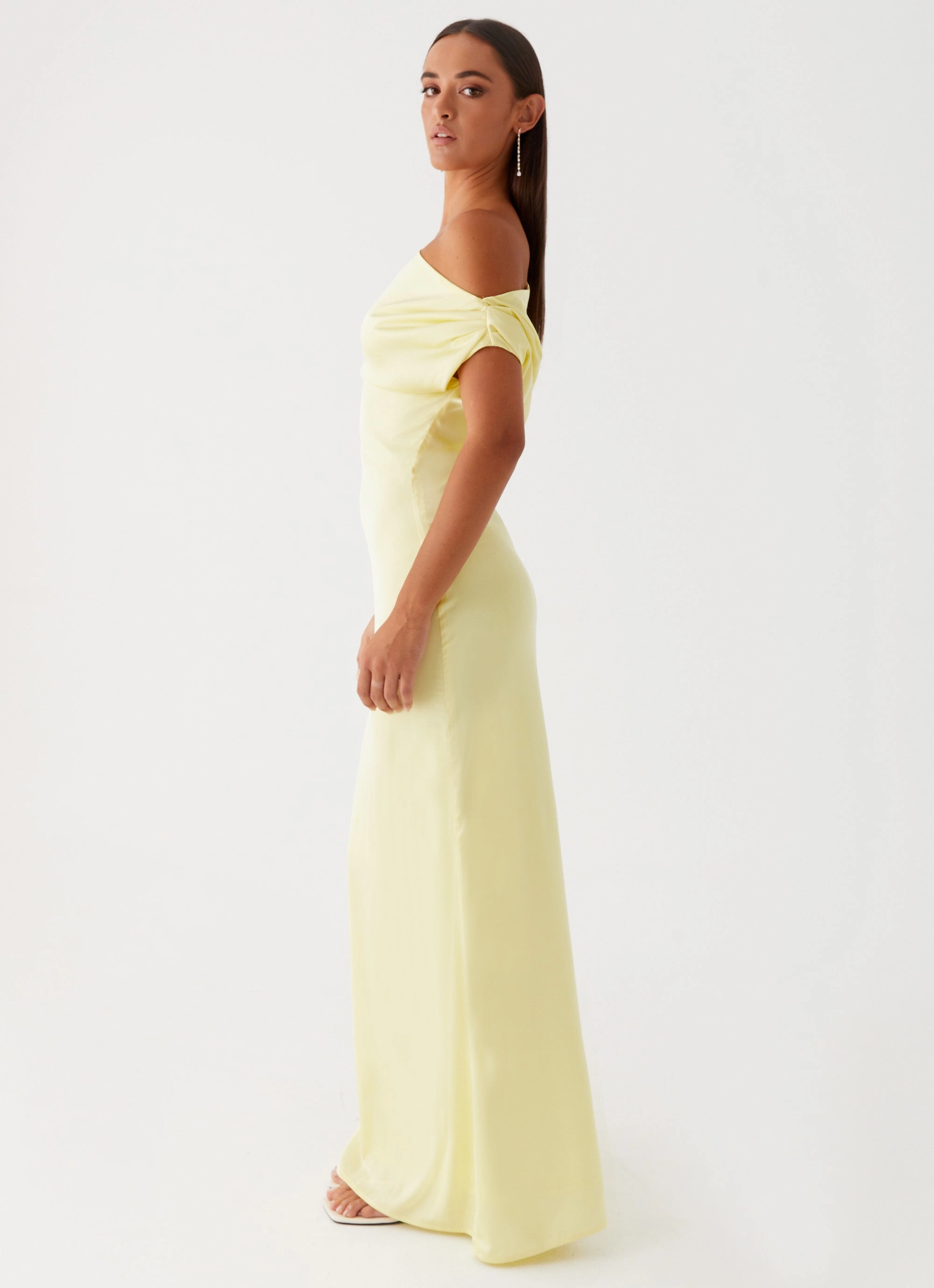 Sleek Layer Heart Of Glass Satin Maxi Dress - Yellow
