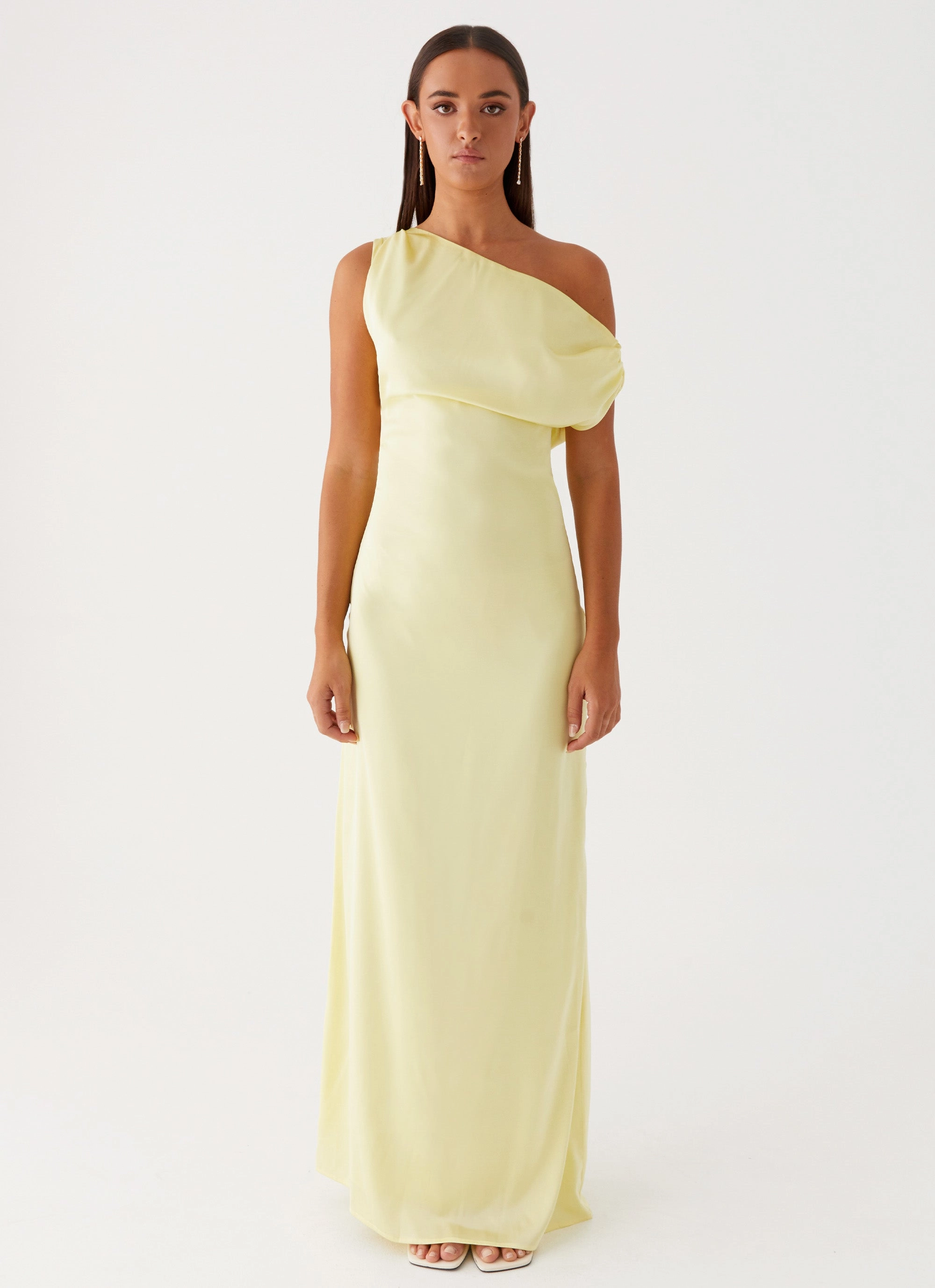 Heart Of Glass Satin Maxi Dress - Yellow Classic Movement Chic Silhouette