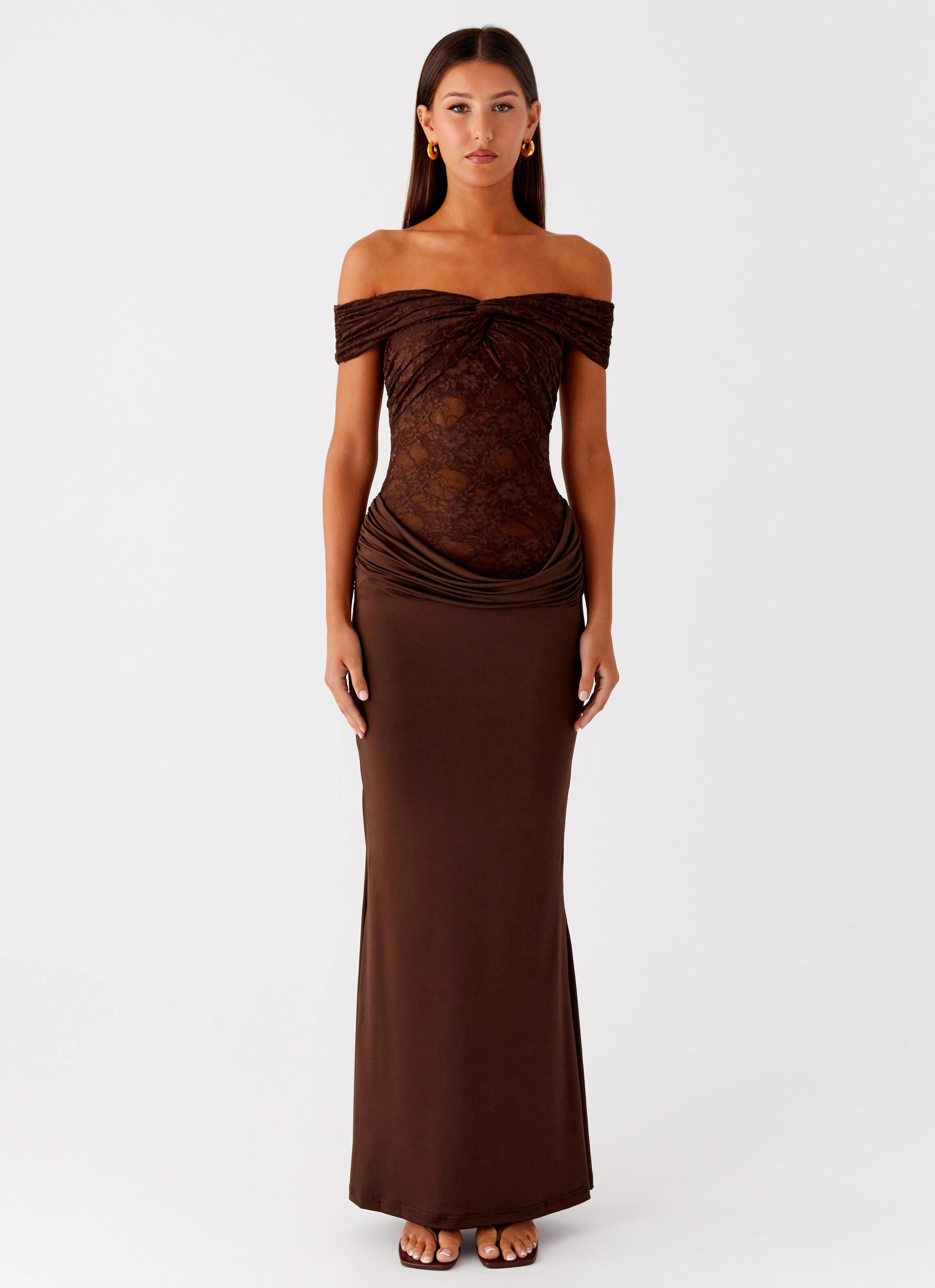 Either Way Maxi Dress - Chocolate Refined Form Feminine empire waist dress