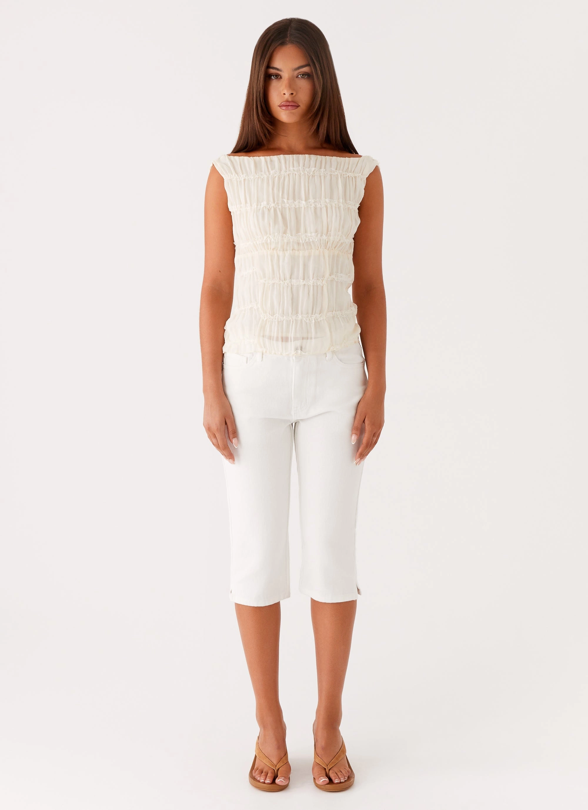 Rocco Denim Capri Pants - Off White Easy Wearing