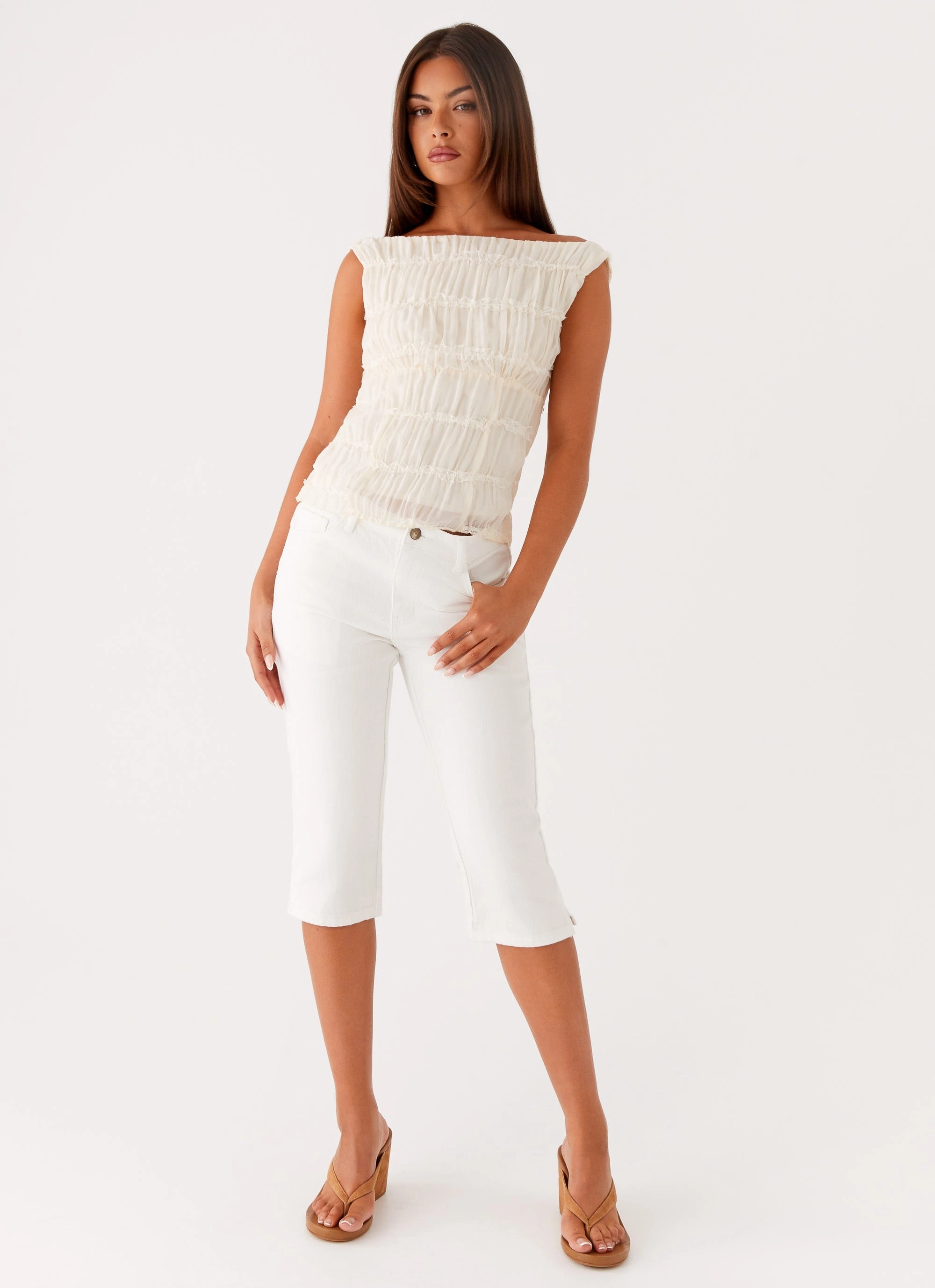 Rocco Denim Capri Pants - Off White Sustainable Trend Setter Versatile