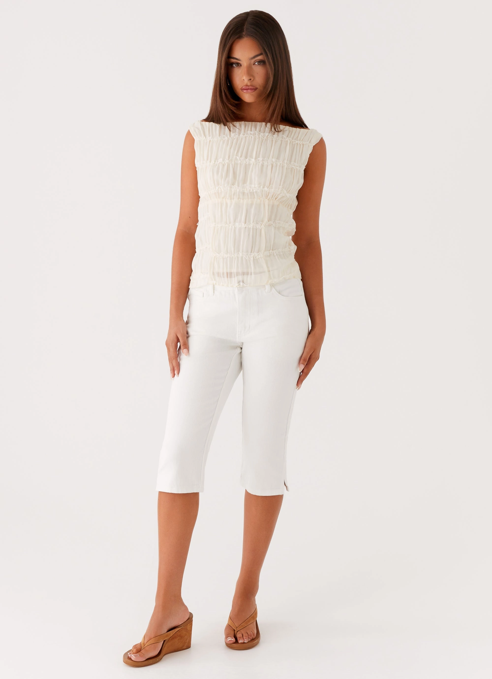 Rocco Denim Capri Pants - Off White Office Wear Chill Outfit Date Night