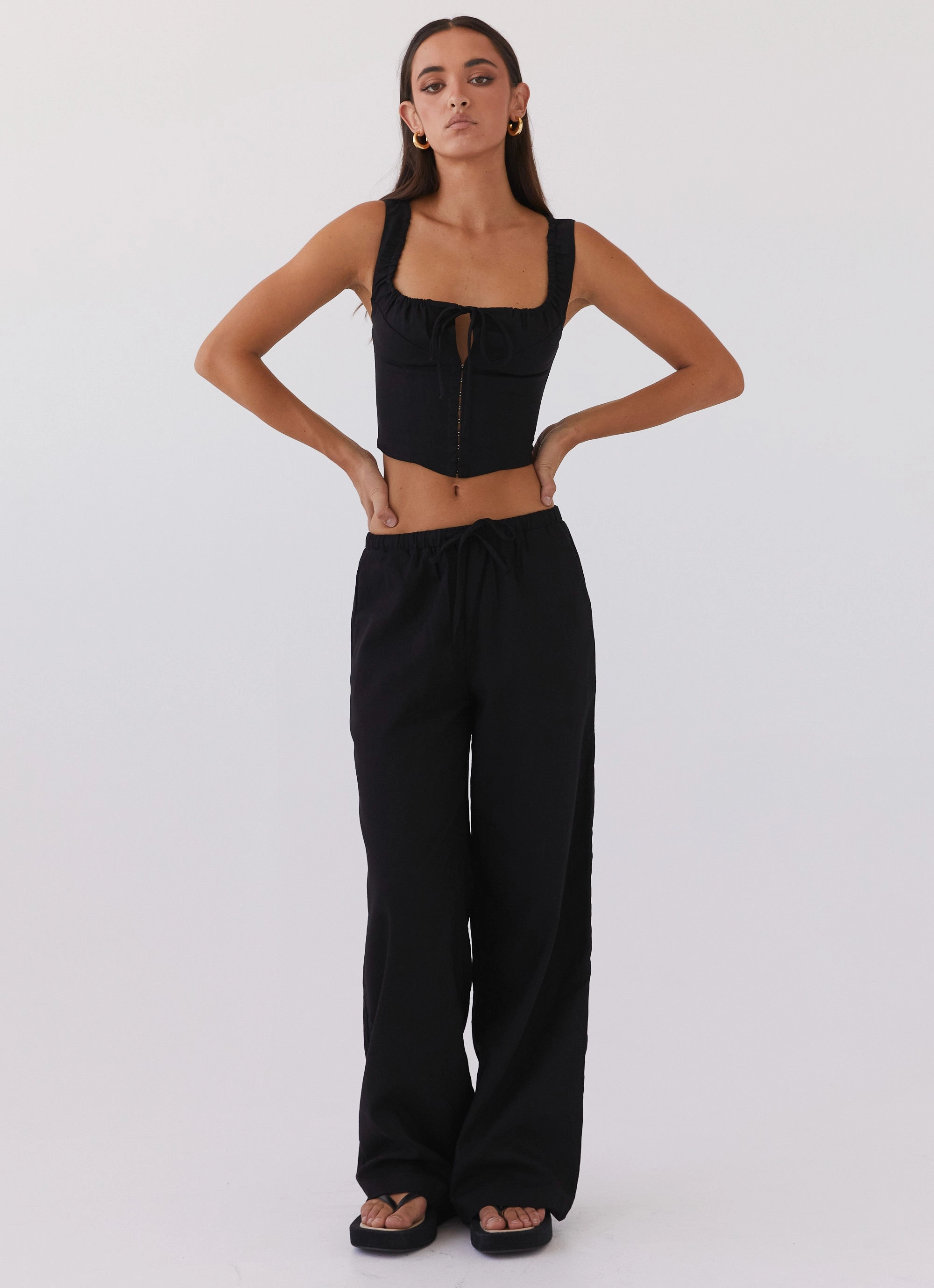 Stretchable Fresh Face Linen Pants - Black