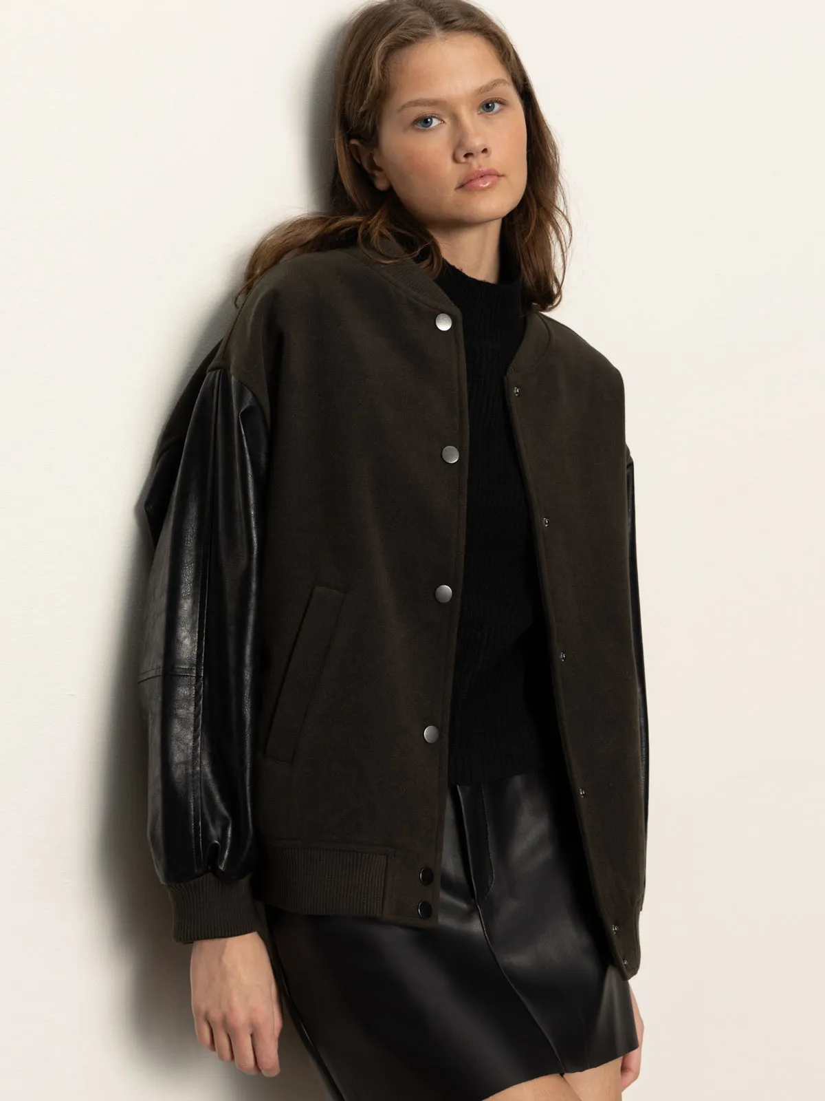 Club Varsity Jacket Midnight Olive High Thread Count Cotton